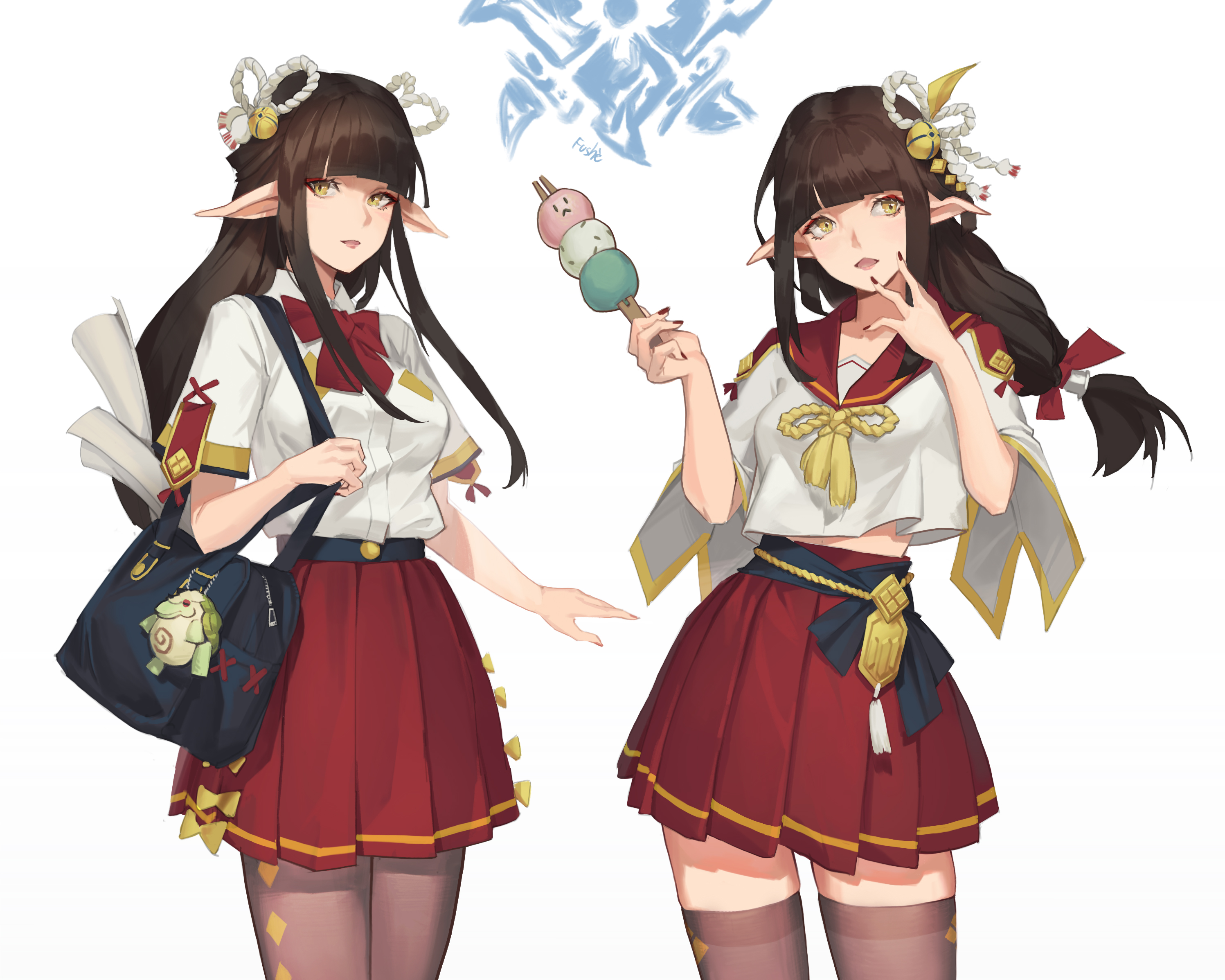 Anime Anime Girls Monster Hunter Monster Hunter Rise Twins Long Hair Brunette School Uniform Pointy  2994x2395