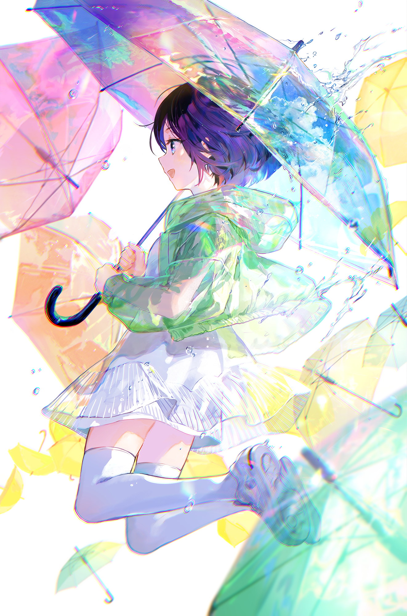 Anime Anime Girls Fuzichoko Fuji Choko Artwork Umbrella Short Hair Thigh Highs Dress Jacket 1322x2000
