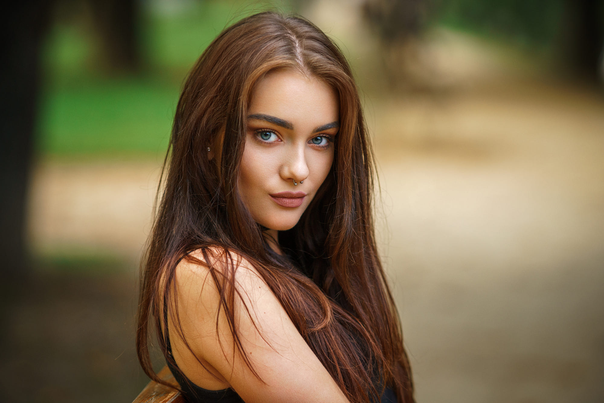 Woman Girl Brunette Blue Eyes Depth Of Field Veronika Ozanova Portrait Hair Face Piercing 2000x1334