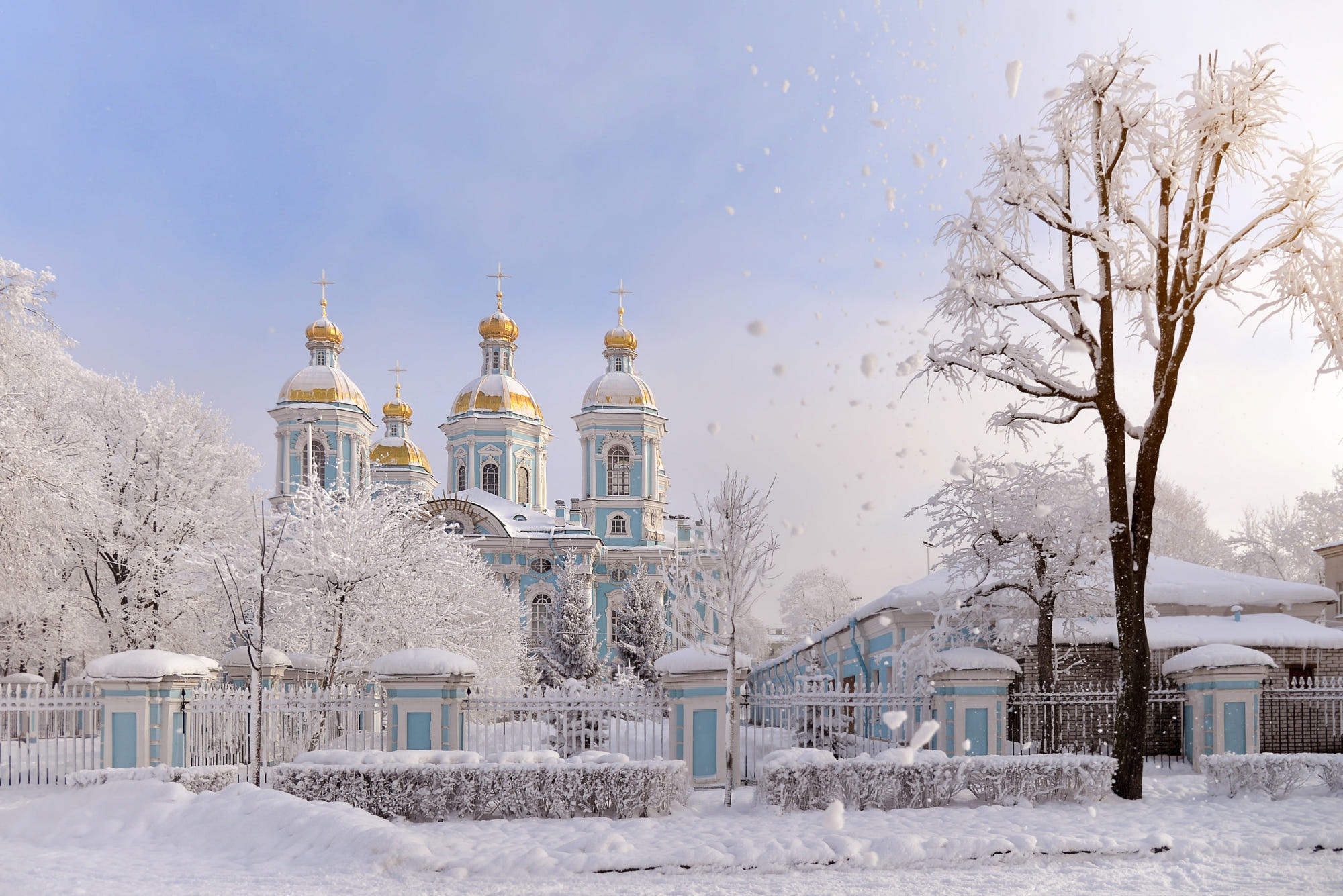 Church Fence Russia Saint Petersburg Snow Temple Winter 2000x1335