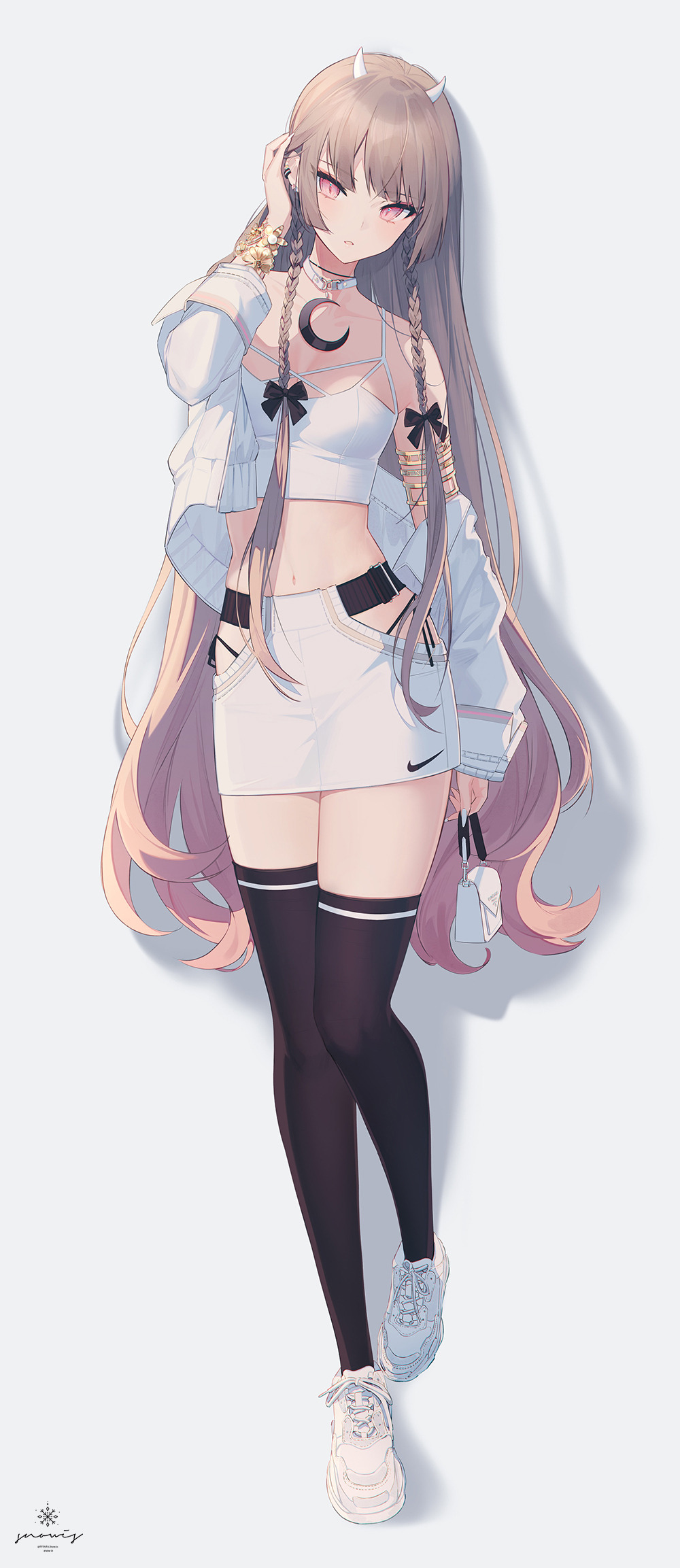 Anime Girls Anime Digital Digital Art Looking At Viewer 2D Portrait Display Skirt Crop Top Thigh Hig 1000x2306