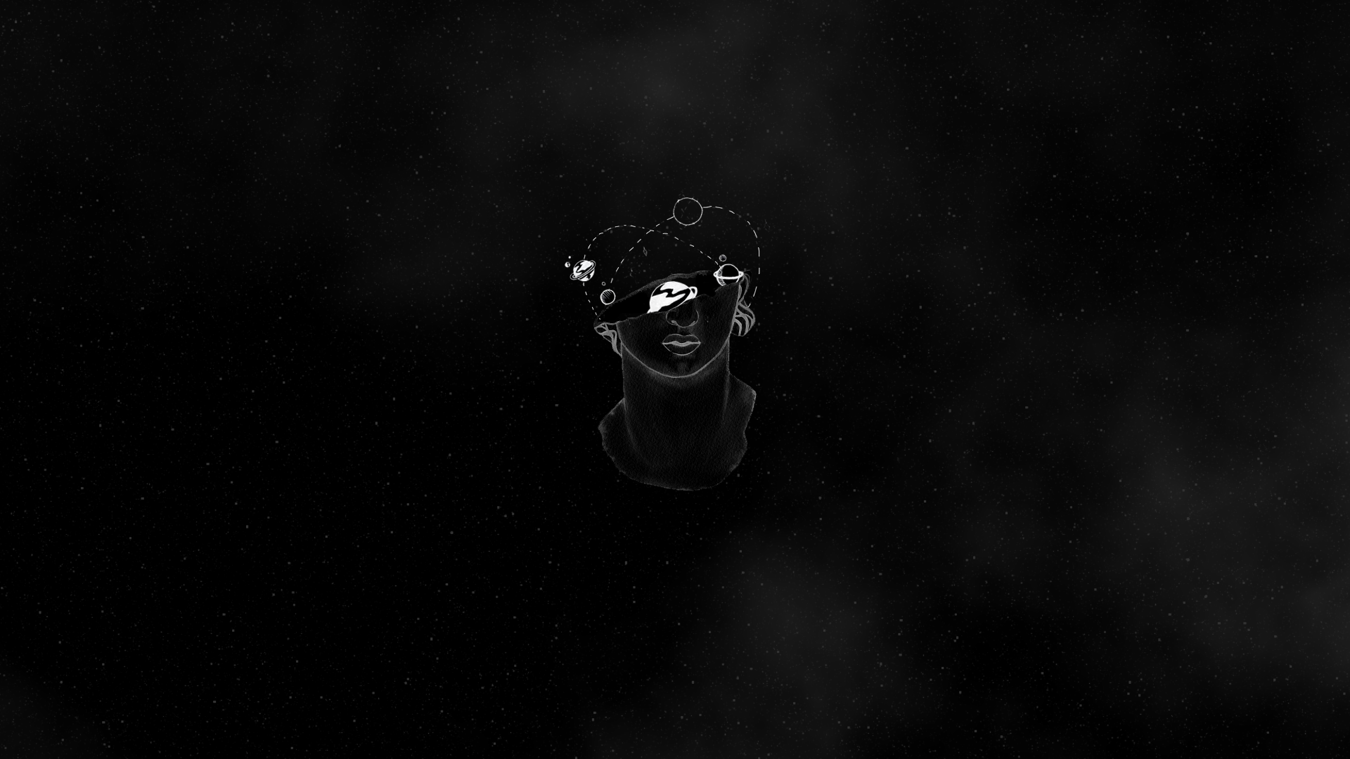 Statue Space Drawing Simple Black 1920x1080