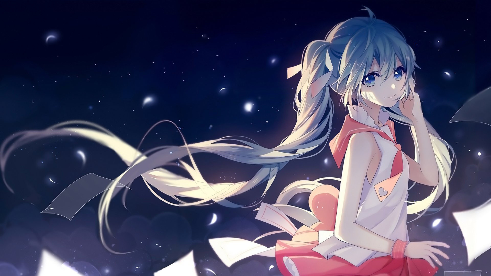 Anime Anime Girls Blue Hair Blue Eyes Long Hair Looking At Viewer Smiling Blue Background Vocaloid H 1920x1080