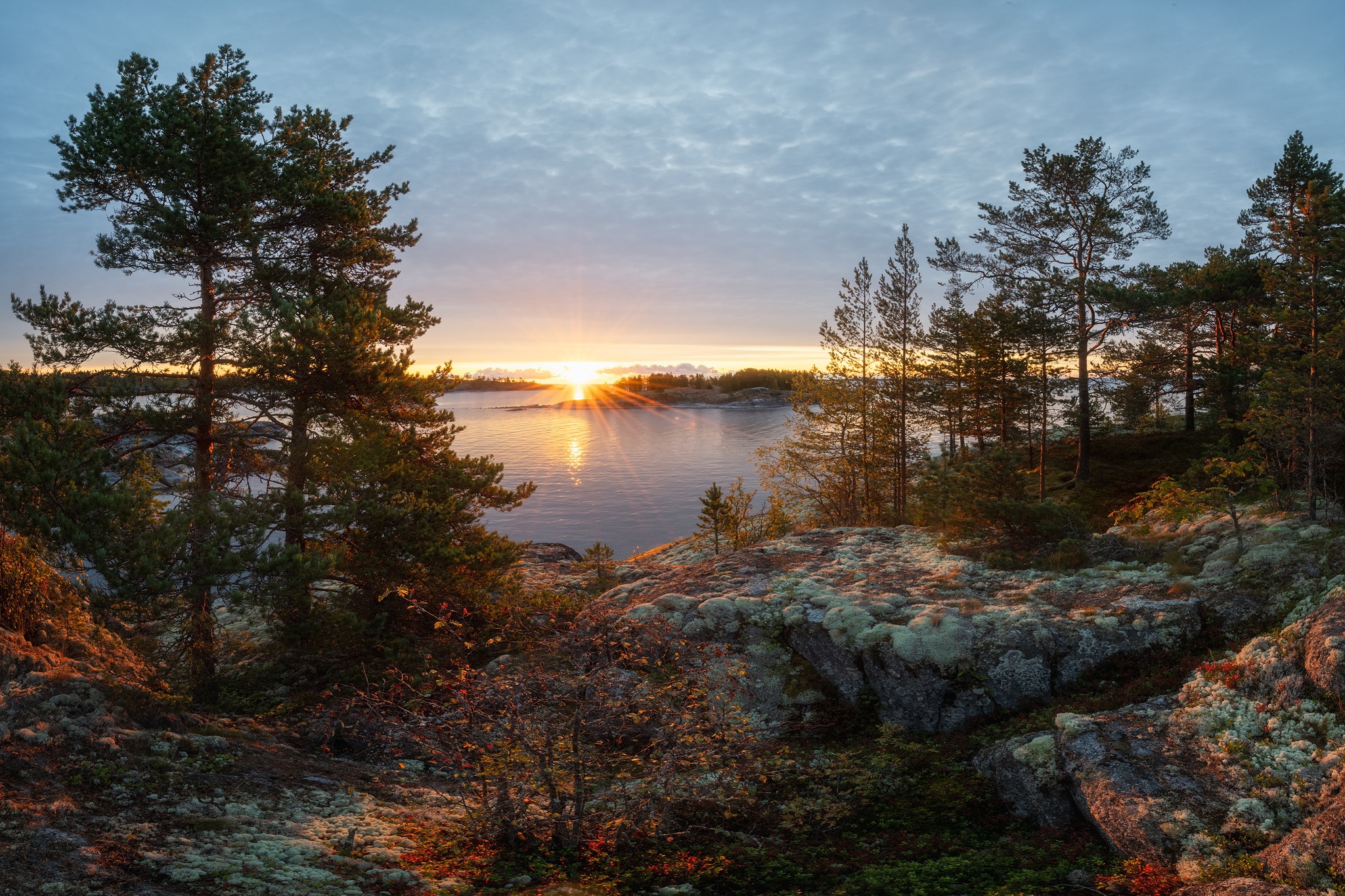 Fall Sunbeam Sunset Nature Lake Ladoga 2048x1365
