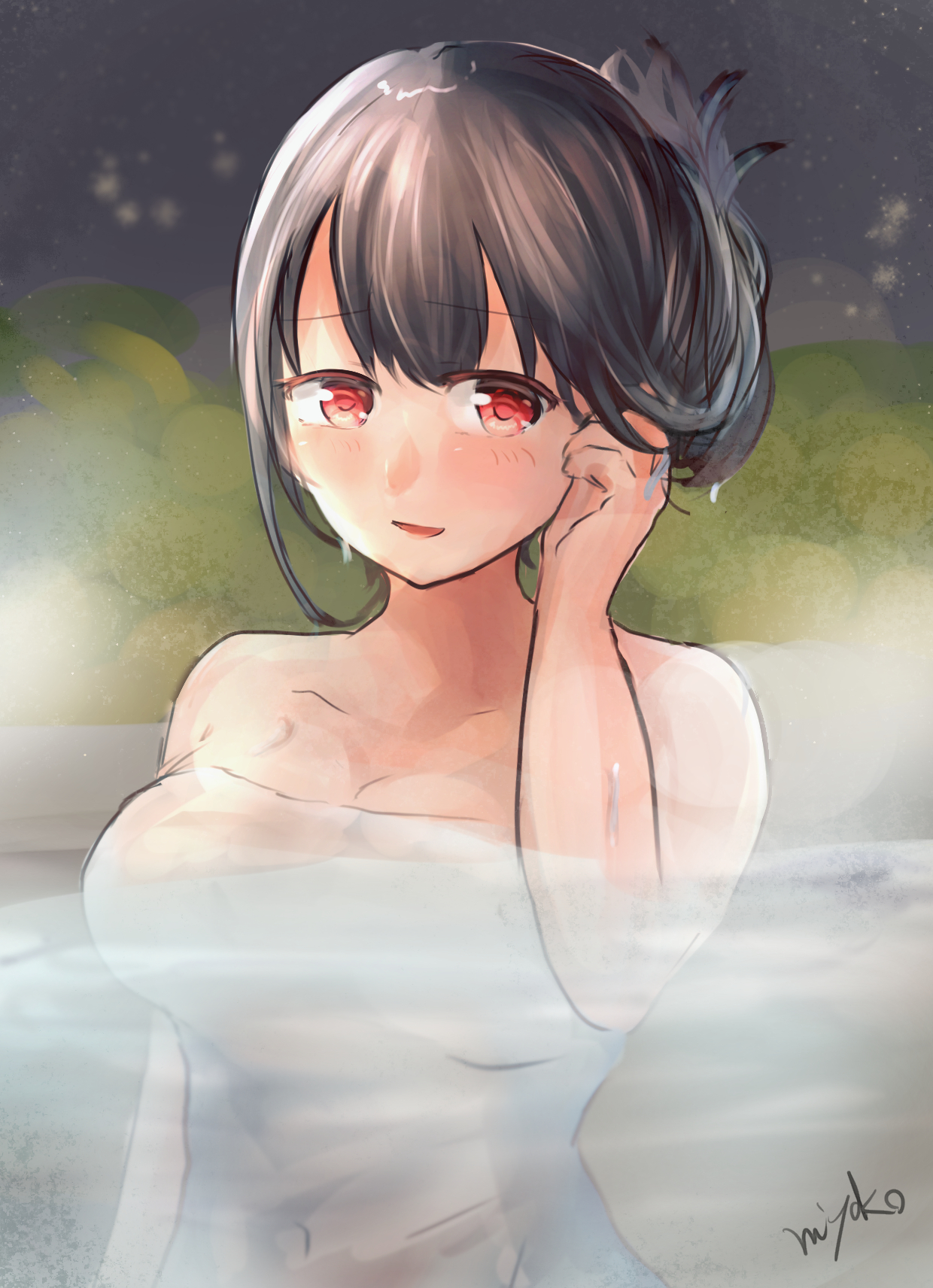 Anime Anime Girls Bath Water Kantai Collection Fusou KanColle Long Hair Black Hair Artwork Digital A 1240x1712