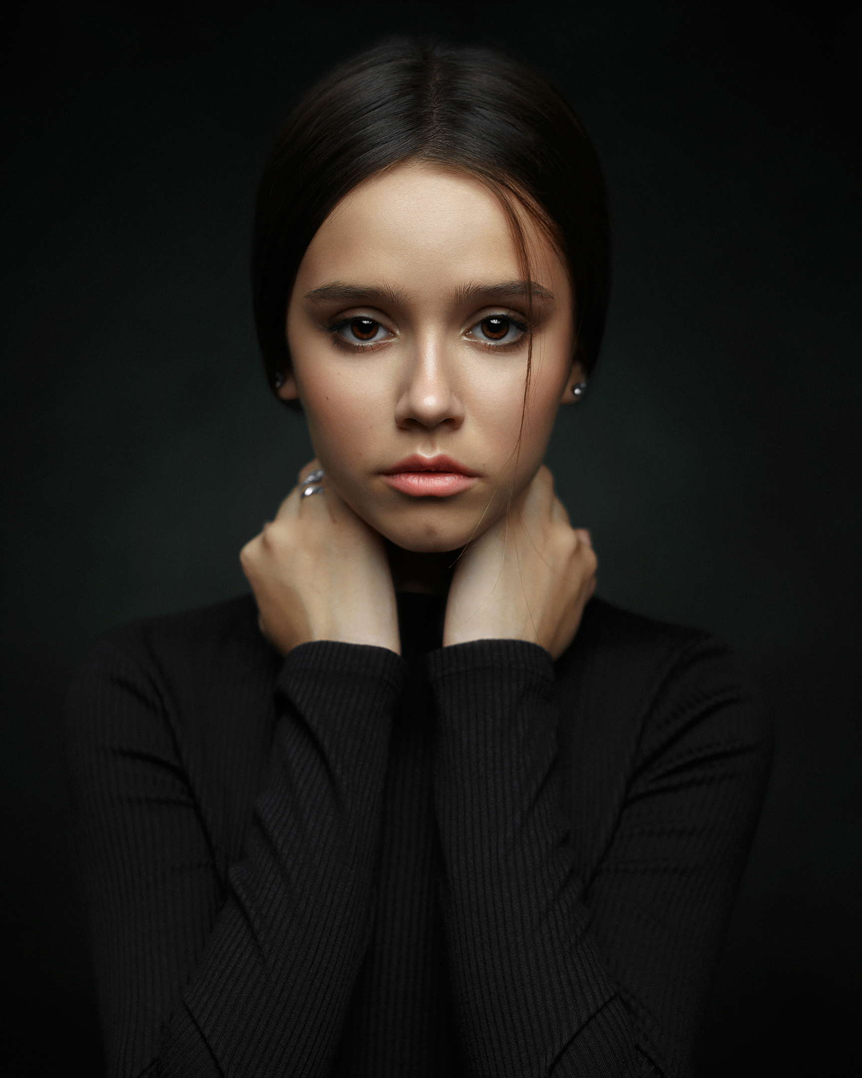 Ivan Kovalyov Women Dark Hair Looking At Viewer Blouse Black Clothing Brown Eyes Portrait Symmetry S 1728x2160