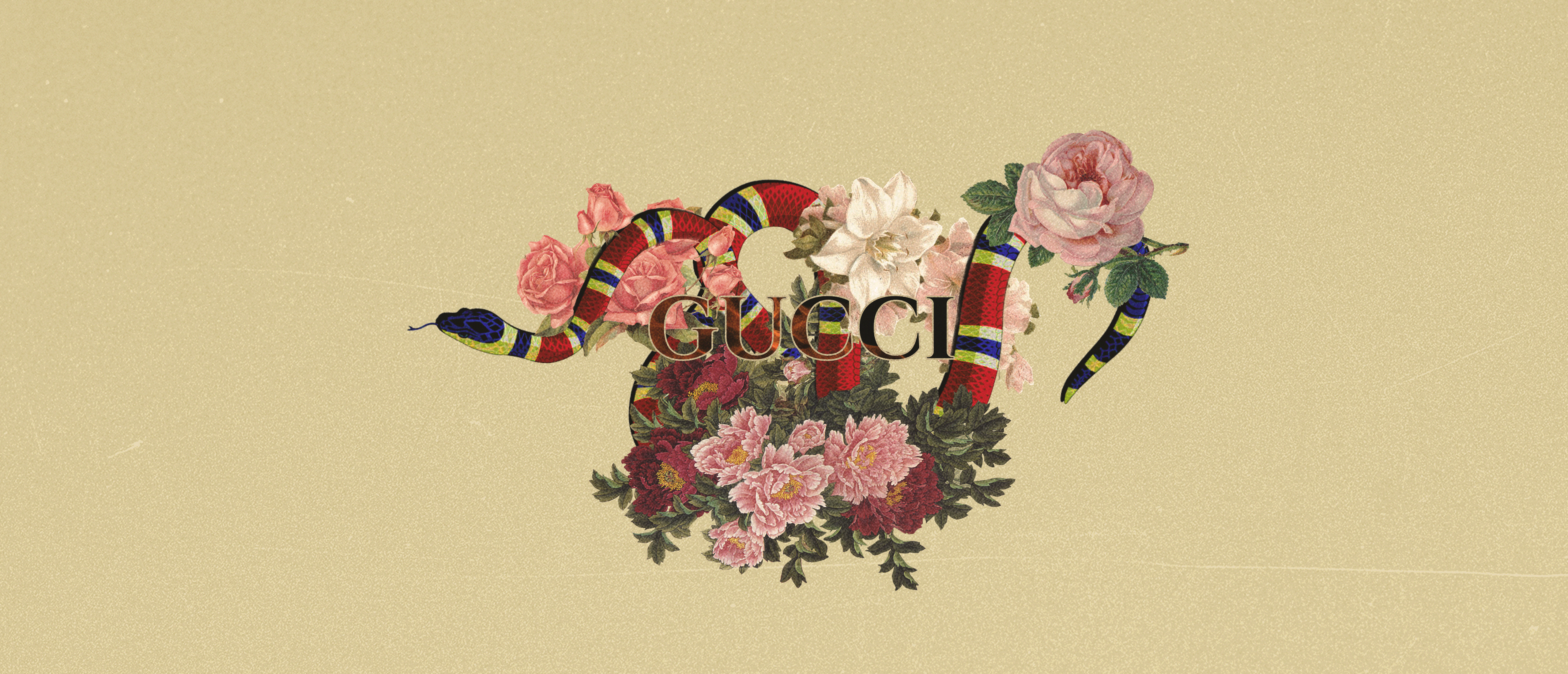 Gucci Vintage Typography Yellow Background Logo 5120x2200