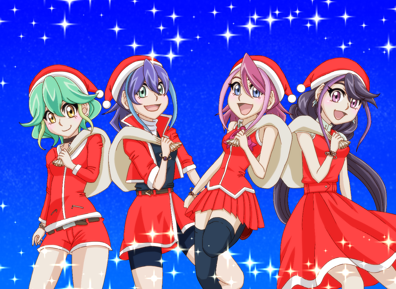 Christmas Artwork Digital Art Anime Girls Anime Yu Gi Oh Yu Gi Oh ARC V Pink Hair Purple Hair Green  1385x1010