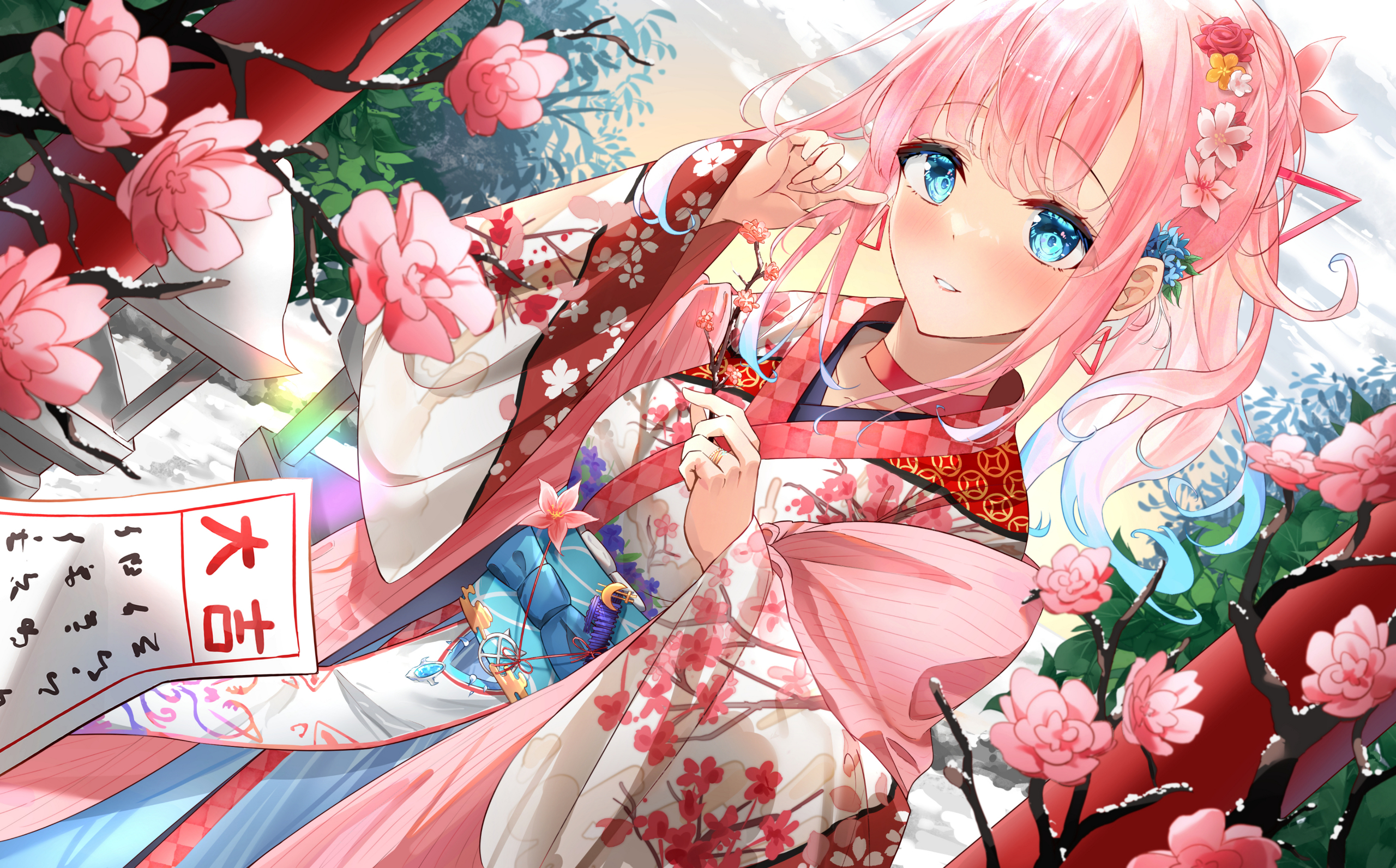 Anime pink flower 4K wallpaper download