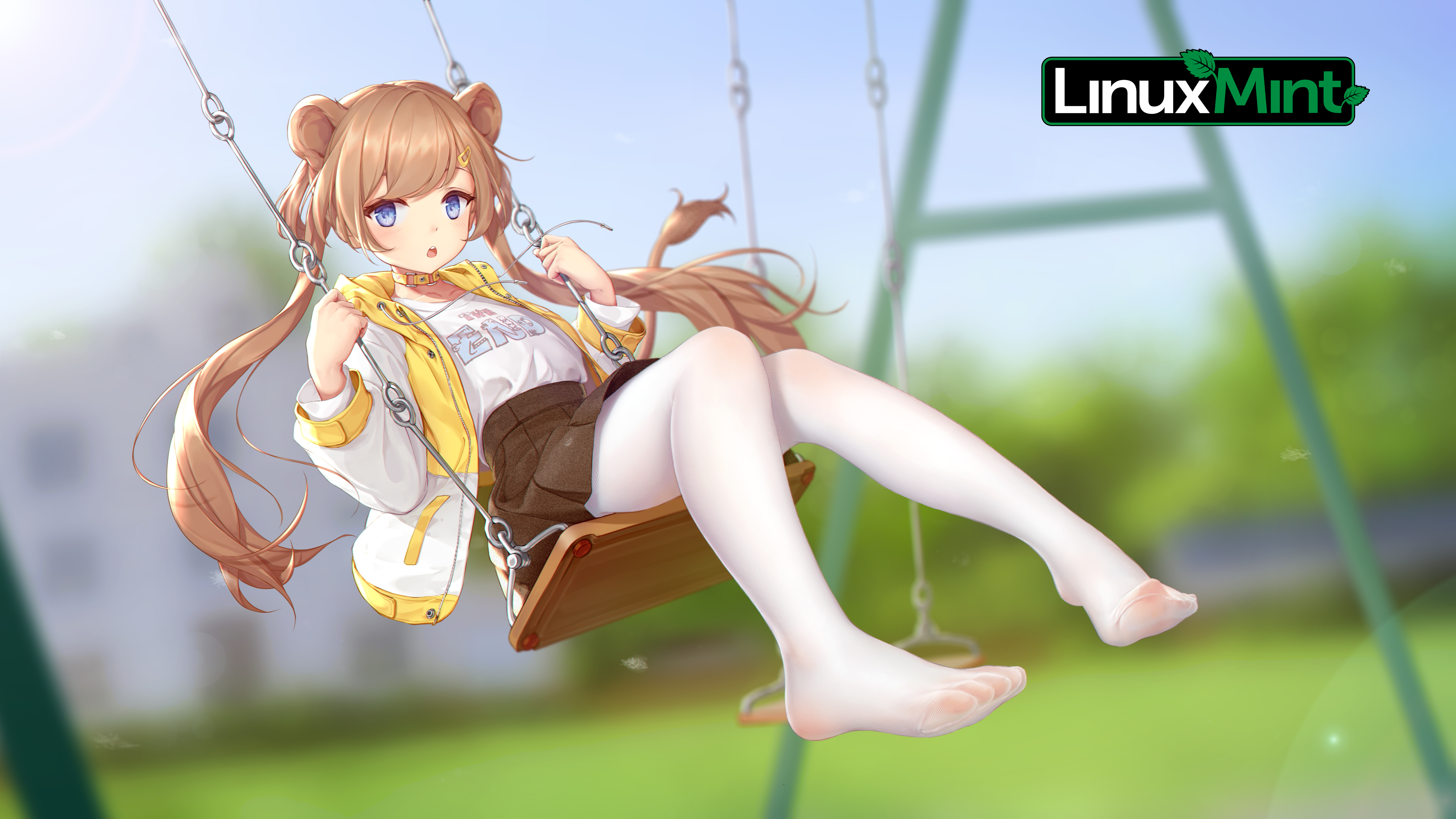 Linux Linux Mint Anime Girls Pigtails Feet Tights Blonde Nylon Stockings Anime 5139x2890