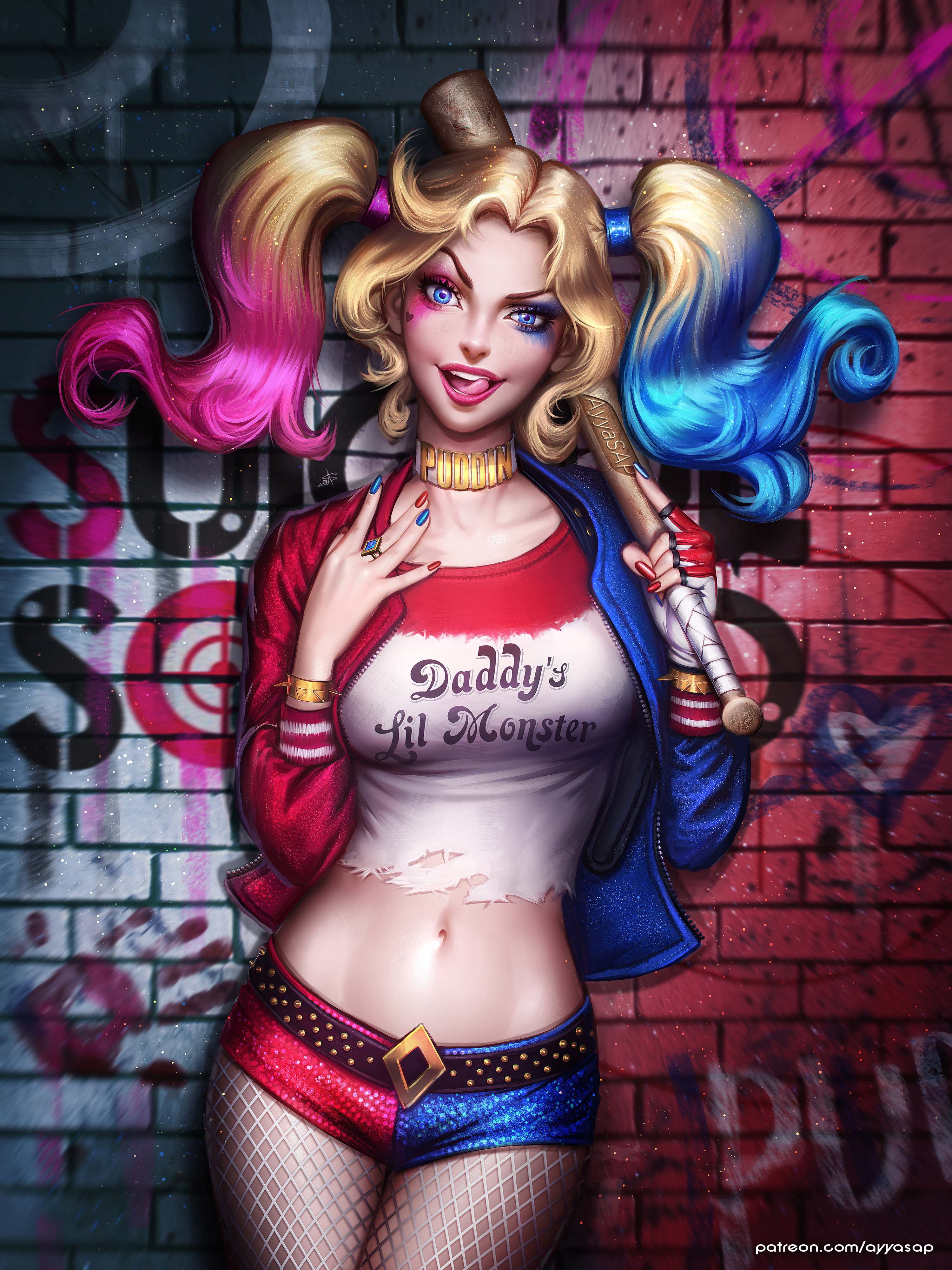 Harley Quinn Suicide Squad DC Comics Fictional Character Dyed Hair Pigtails Looking At Viewer Baseba 3000x4000