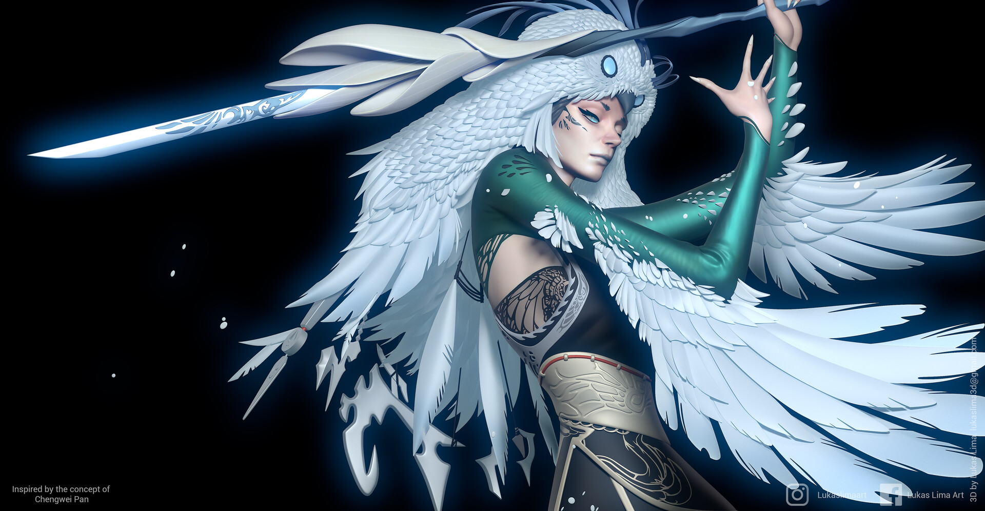 Fictional Character Female Warrior 3D Graphics Wings Black Dress 1920x996