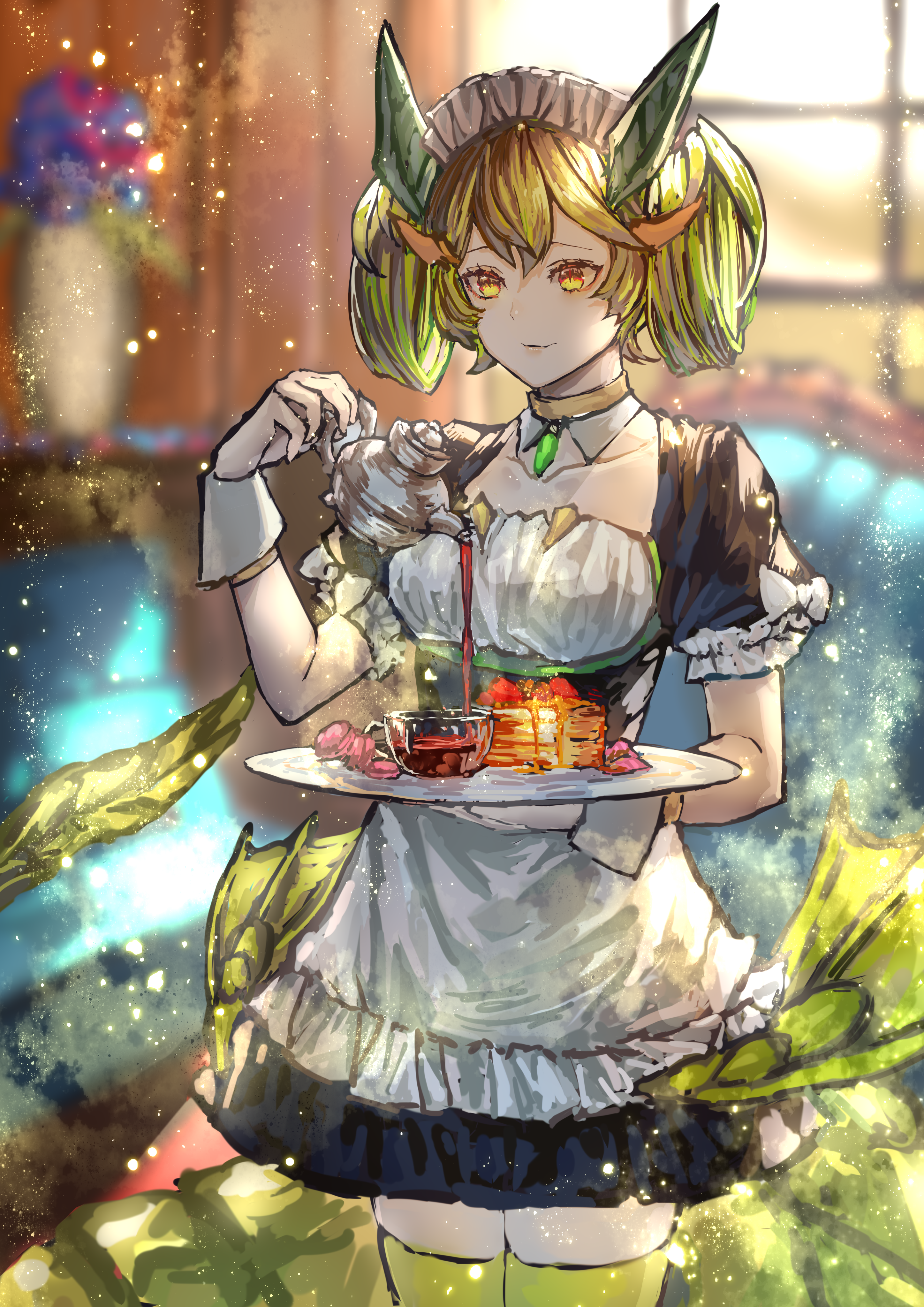Anime Anime Girls Trading Card Games Yu Gi Oh Parlor Dragonmaid Twintails Green Hair Maid Outfit Mai 2894x4093