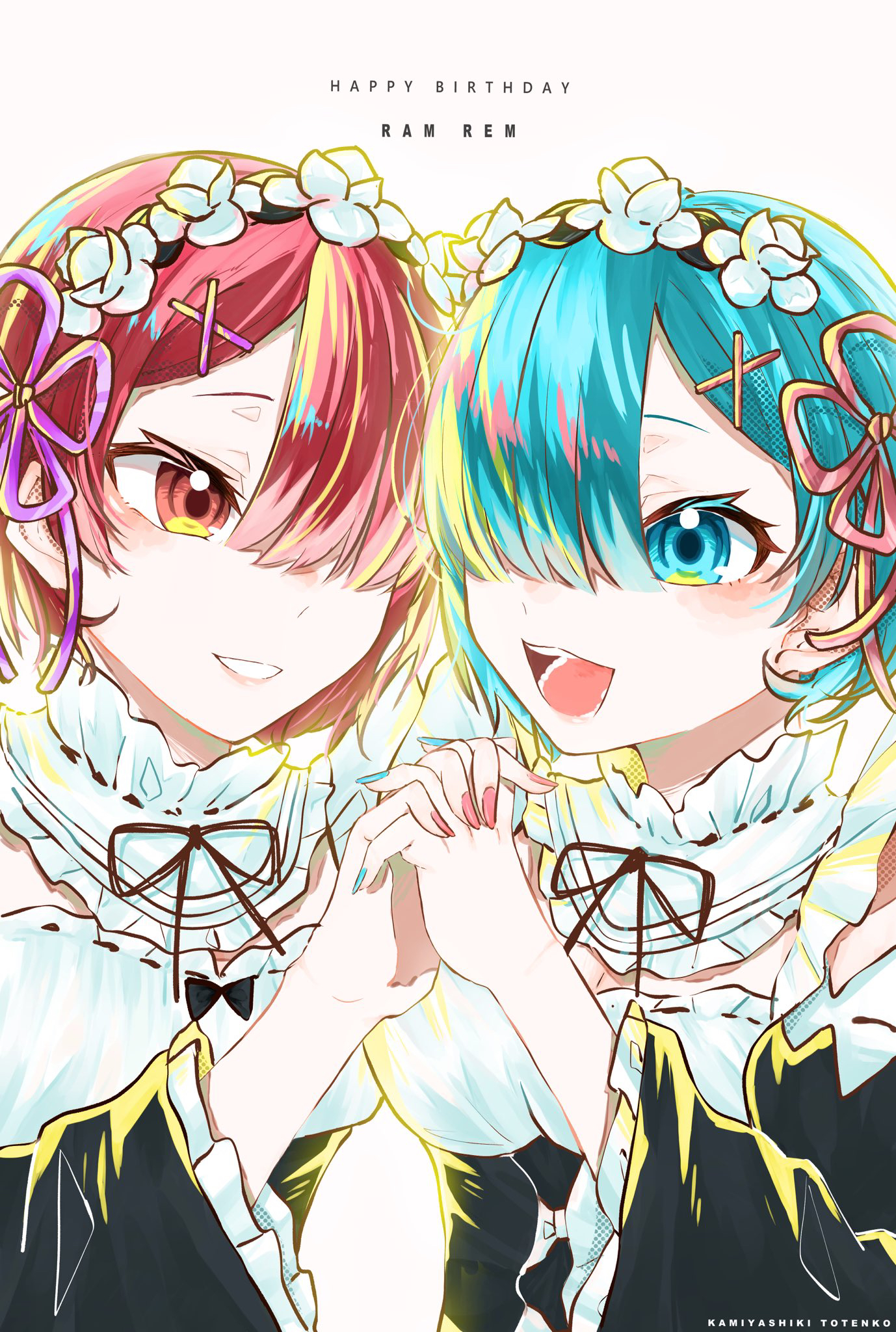 Anime Anime Girls Birthday Happy Birthday Twins Blue Hair Pink Hair Maid Maid Outfit Re Zero Kara Ha 1378x2048