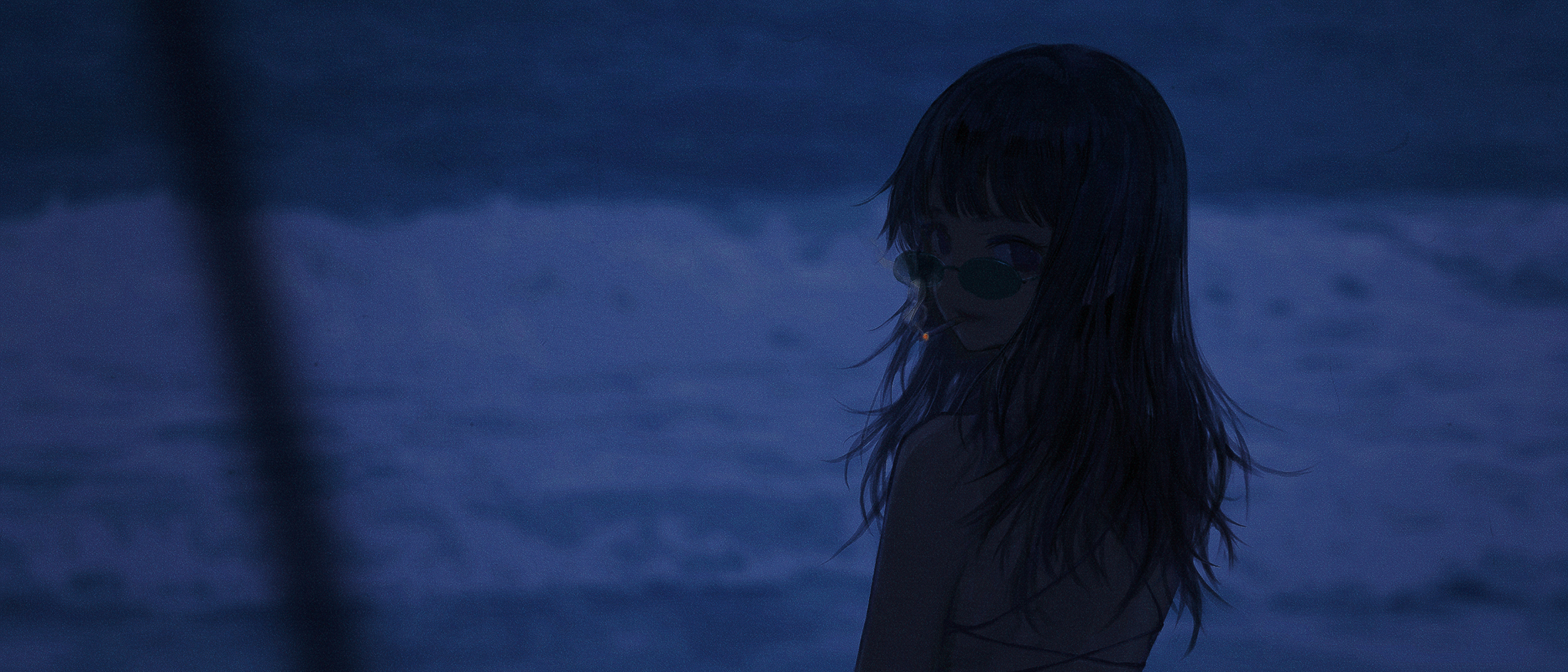 Anime Anime Girls Wang Xi Smoking Dark Hair Sunglasses 2200x943