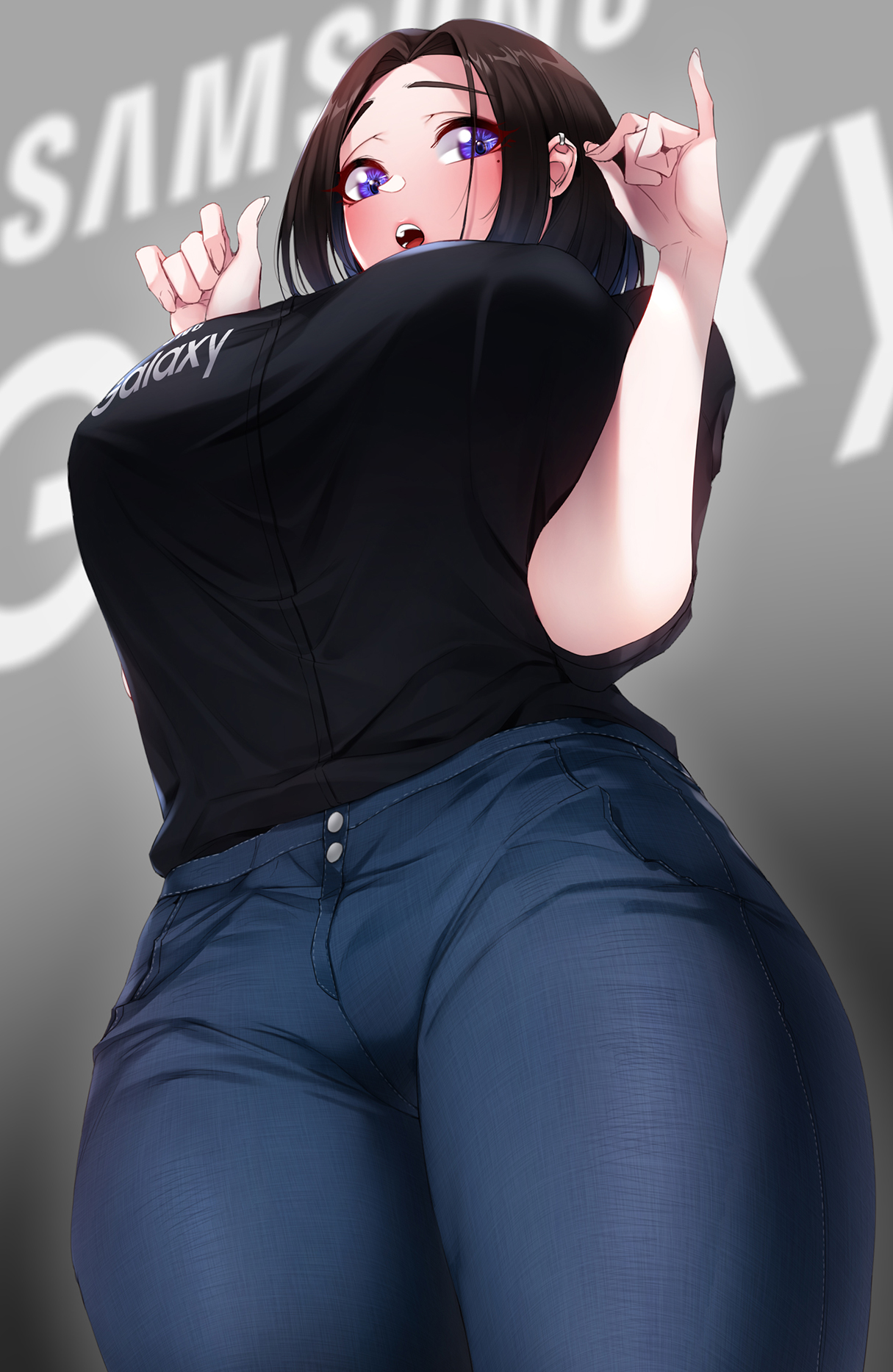 Anime Artwork Digital Art Drawing Jeans Black Hair Simple Background Samsung Black T Shirt Akchu 1215x1867