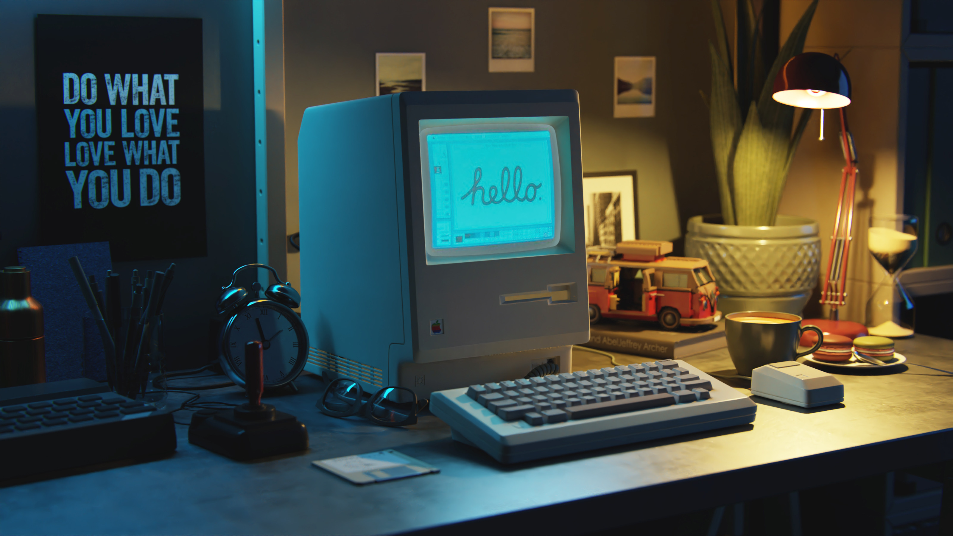 Indoors Retro Computers Apple Inc Andrew Averkin Artwork Digital Art Macintosh Night Office 3200x1800