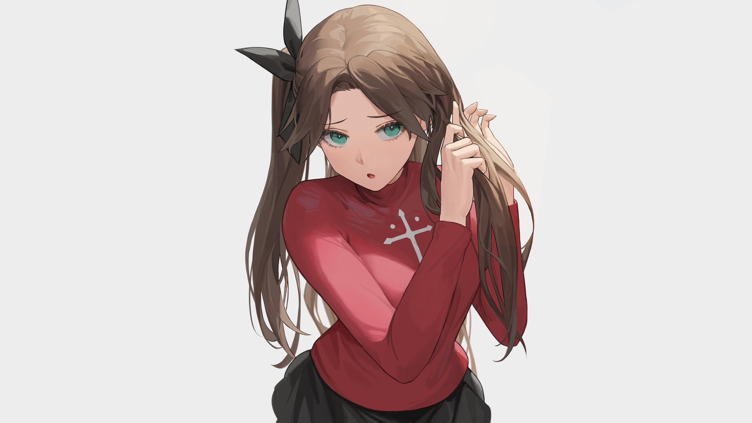 Anime Anime Girls Fate Series Fate Stay Night Tohsaka Rin Pleated Skirt Twintails Open Mouth Looking 2560x1440