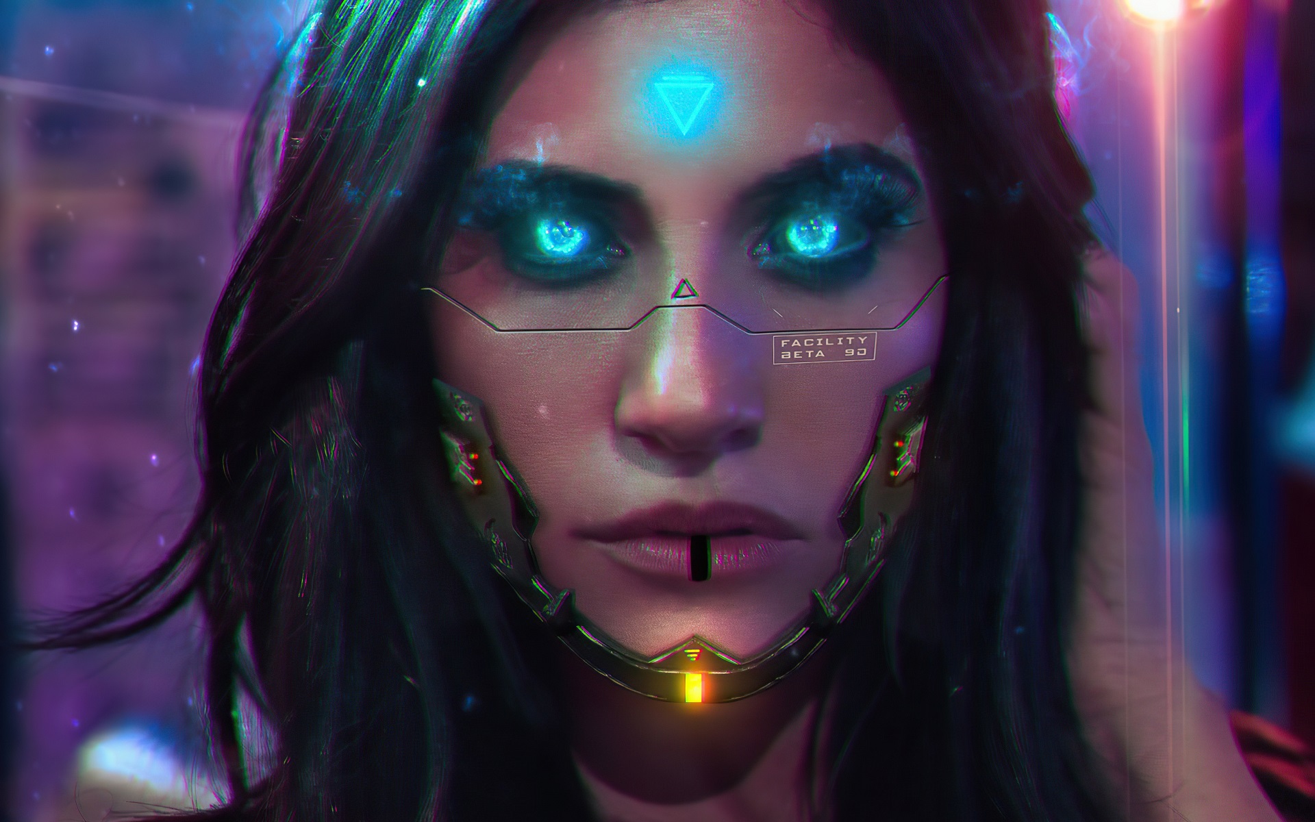 Women Science Fiction Cyberpunk Glowing Eyes 1920x1200