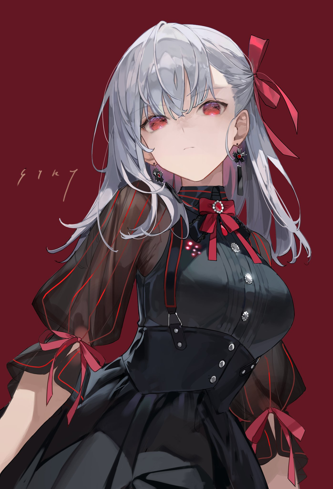 Red Eyes Looking At Viewer Anime Anime Girls Artwork Silver Hair 1397x2048