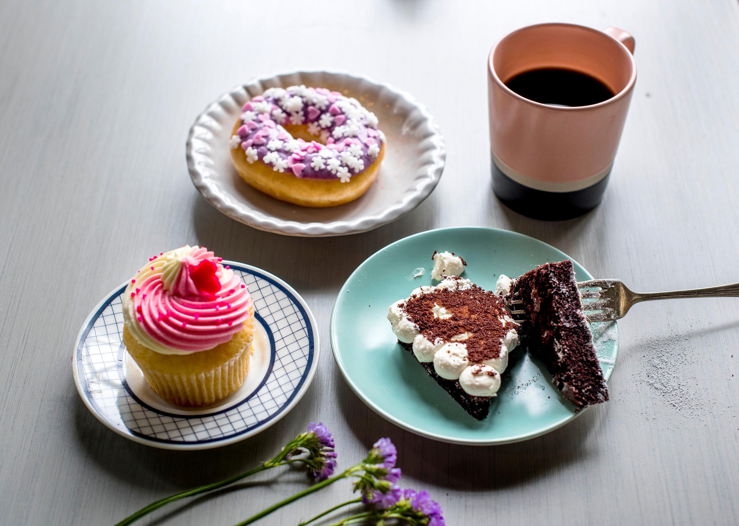 Food Cake Fork Coffee Cup Sweets Flowers 2400x1709