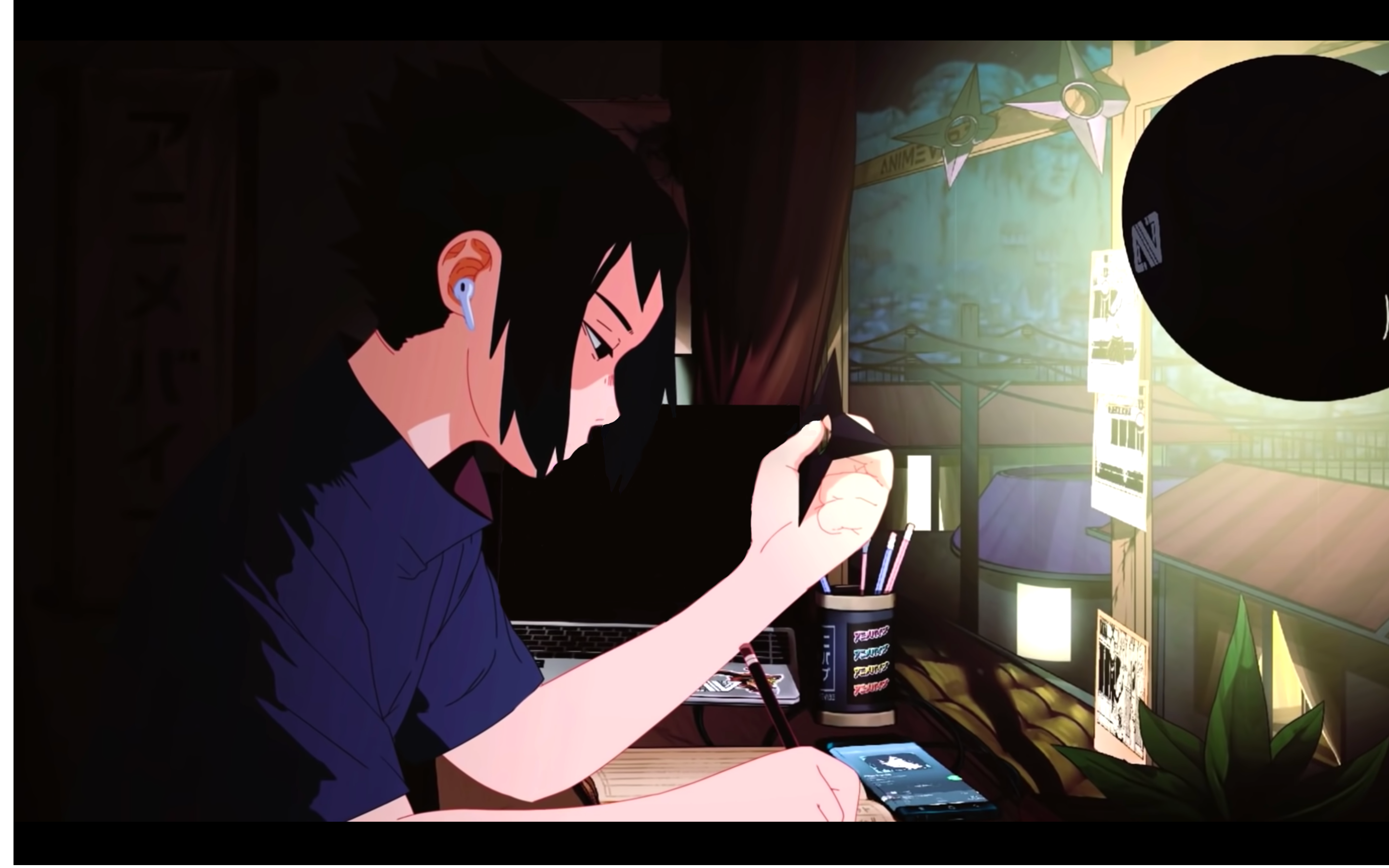 LoFi Uchiha Sasuke Naruto Anime Chillhop Music Airpods Studying 2880x1800