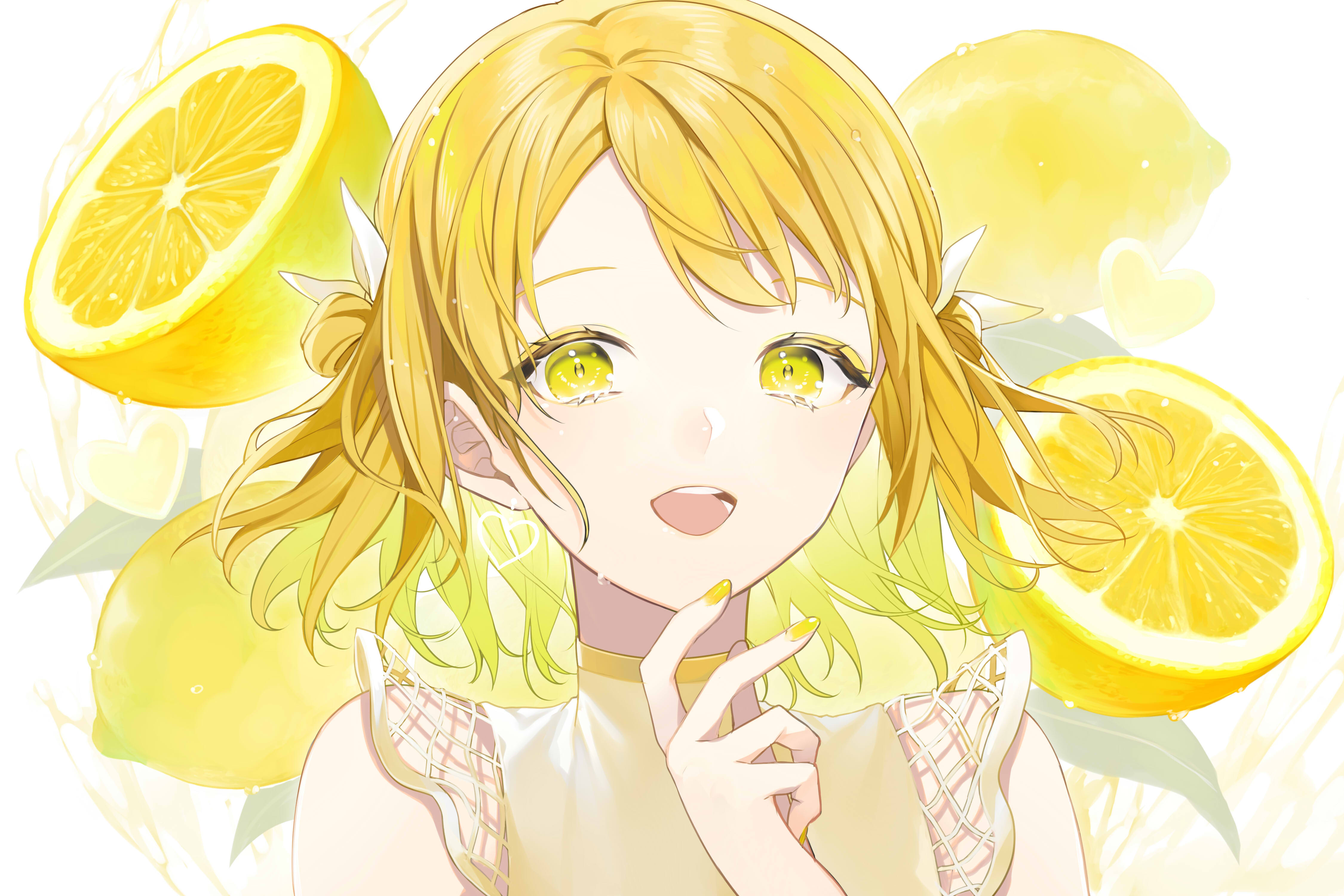 Anime Anime Girls Smile Hands Blonde Yellow Eyes Lemons Artwork Sogawa 4500x3000