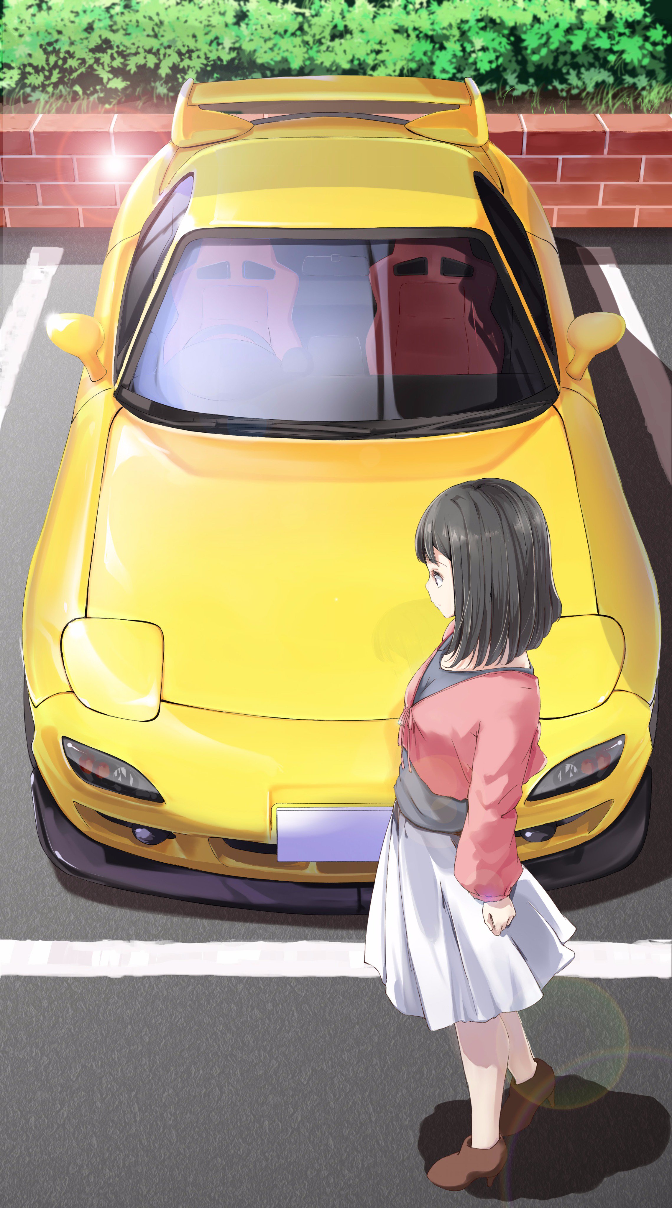 Car Anime Anime Girls Short Hair Vertical 2279x4096