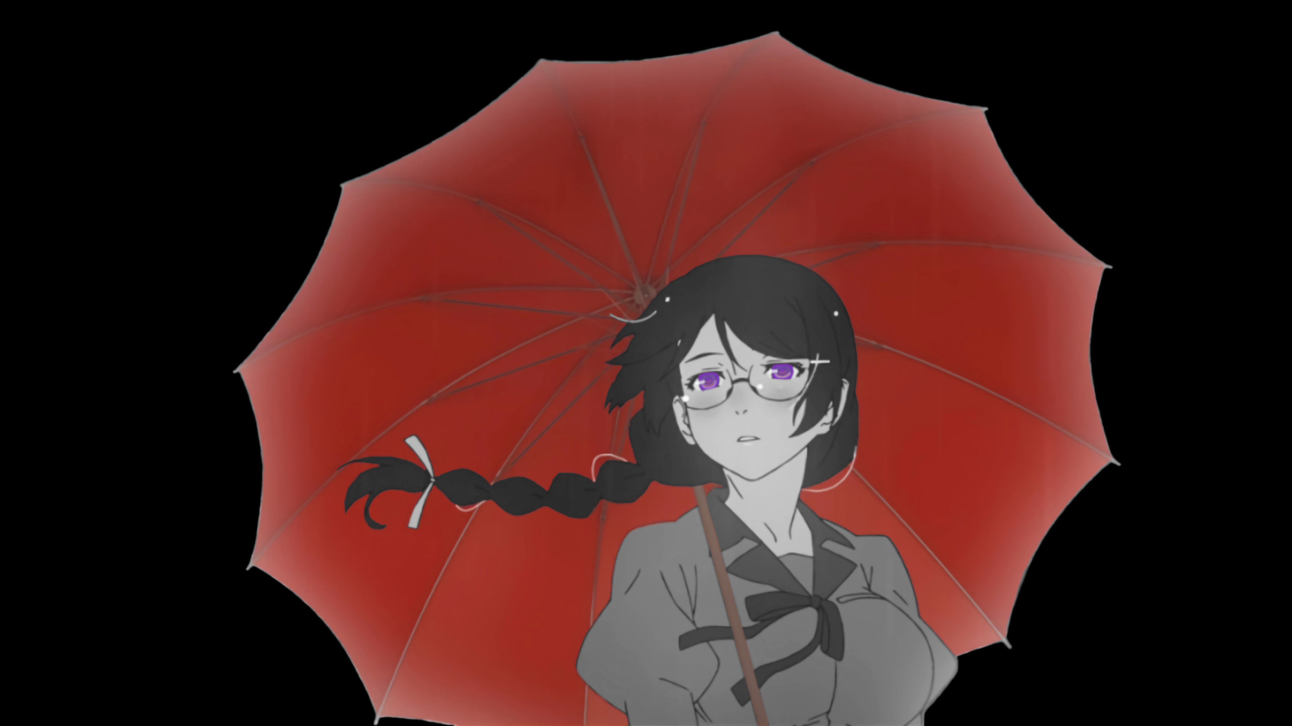Anime Girls Selective Coloring Dark Background Black Background Glasses Women With Glasses Braided H 4352x2448