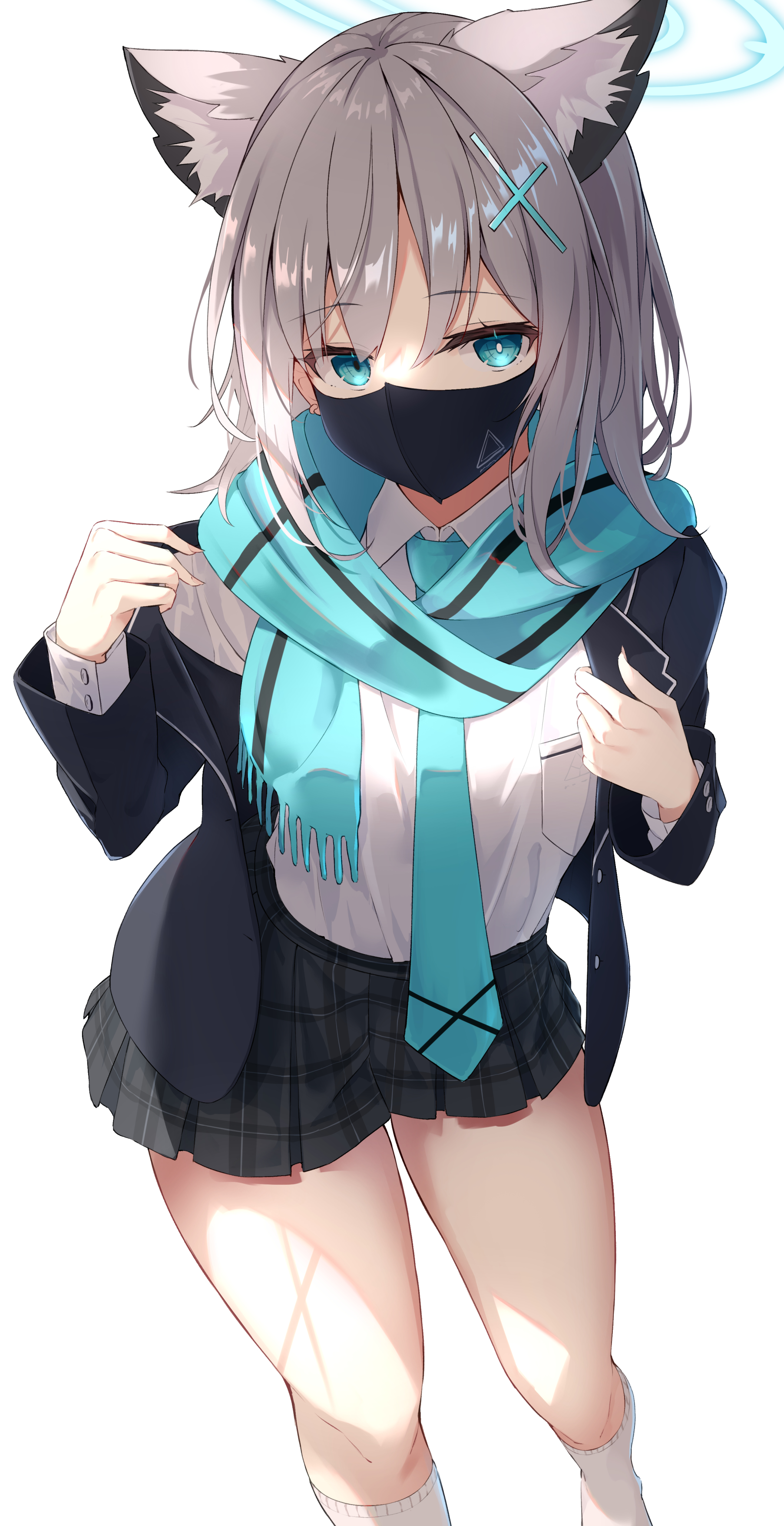 Anime Anime Girls Blue Archive Lows Shiroko Blue Archive Vertical Scarf Animal Ears Mask 1805x3511