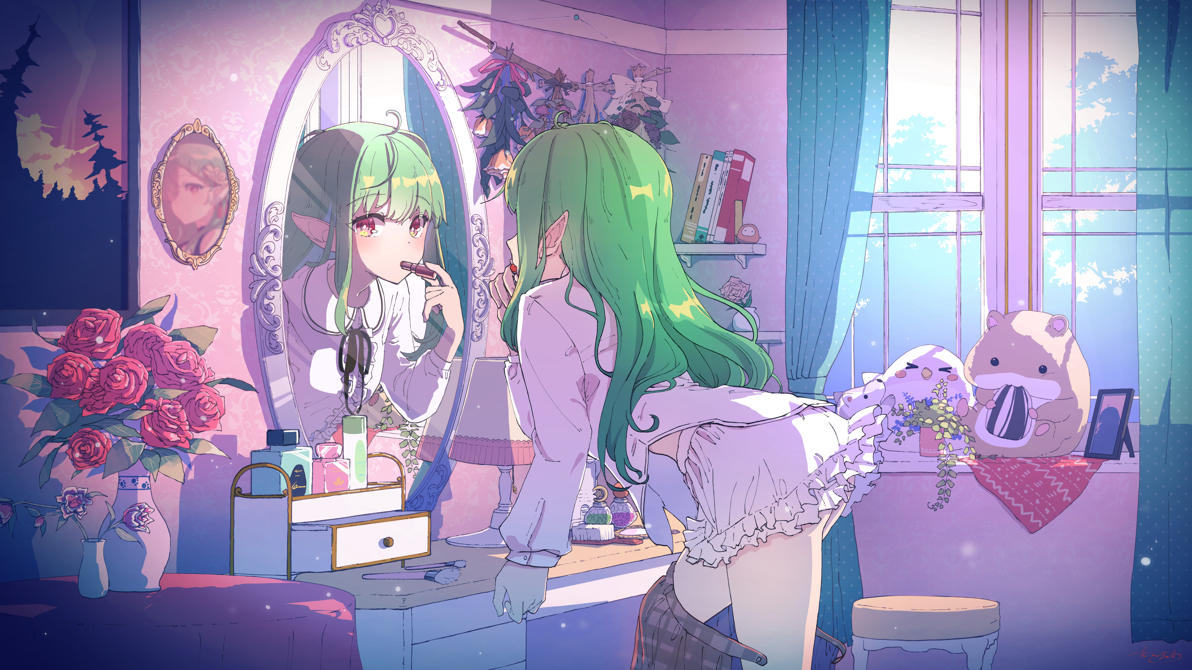 Anime Anime Girls Standing Leaning Mirror 3841x2160