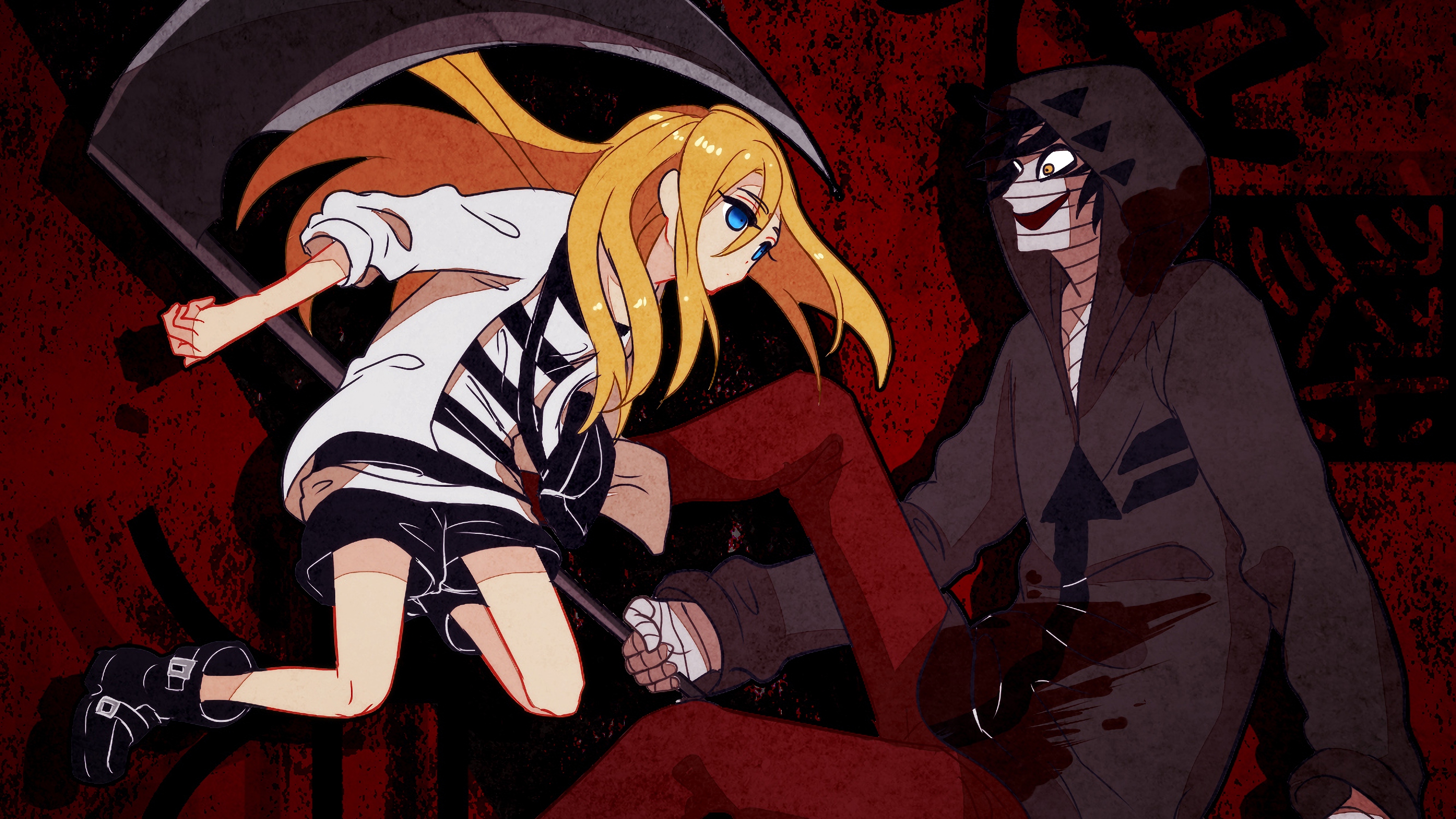 Zack Angels Of Death Rachel Gardner Satsuriku No Tenshi Scythe Boy Girl Blonde Blue Eyes Black Hair  3840x2160