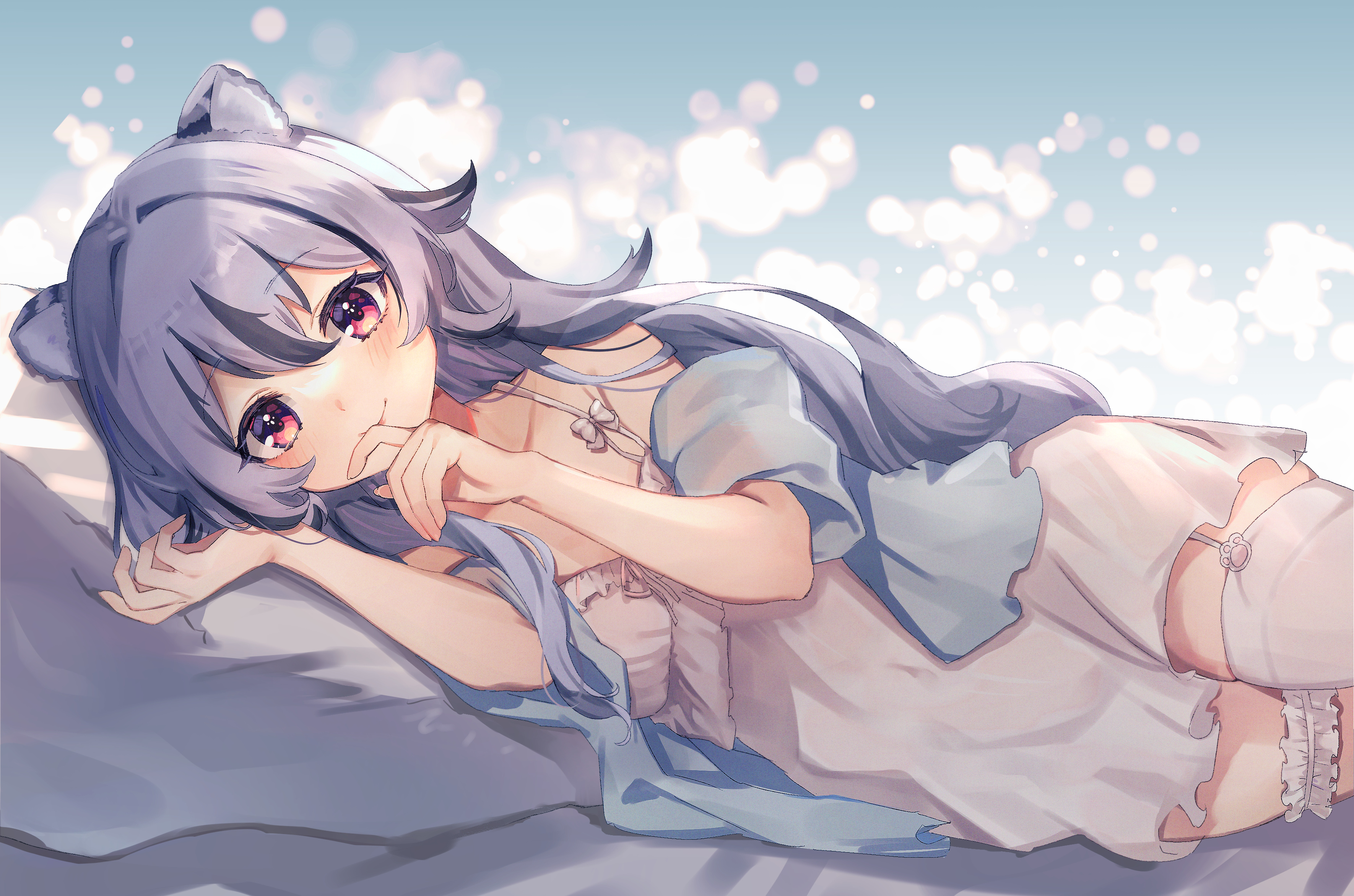 Anime Anime Girls Lying On Side In Bed Animal Ears 3541x2343