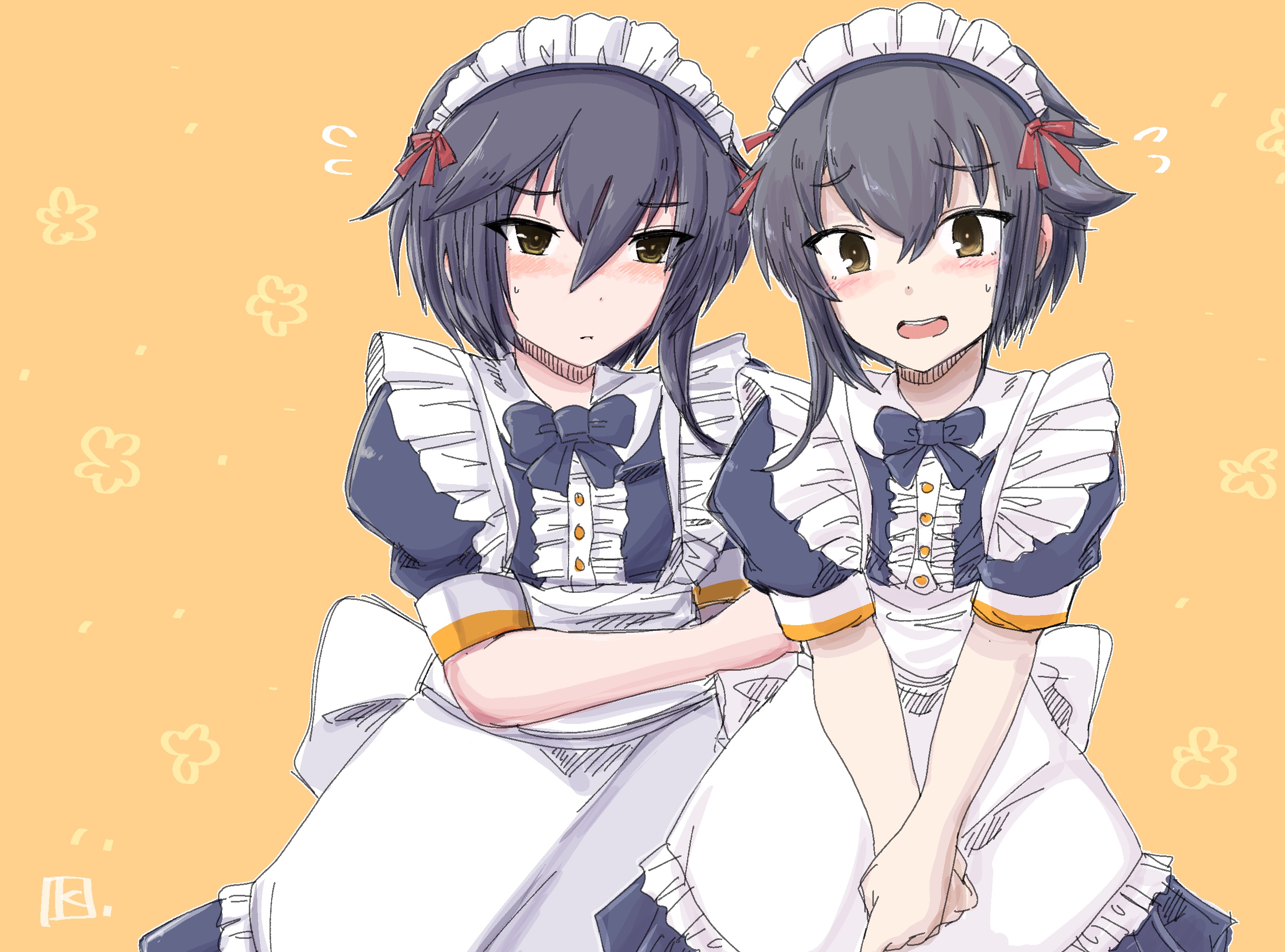 Anime Anime Girls Kantai Collection I 13 KanColle I 14 KanColle Twins Maid Maid Outfit Short Hair Bl 2541x1882