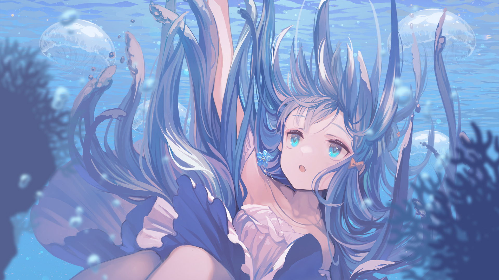 Anime Anime Girls Ritsuki Artwork Underwater 1920x1080