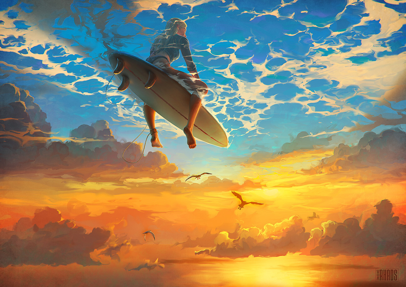 Artem Chebokha Orange And Teal Surfing Surreal Clouds 1300x919