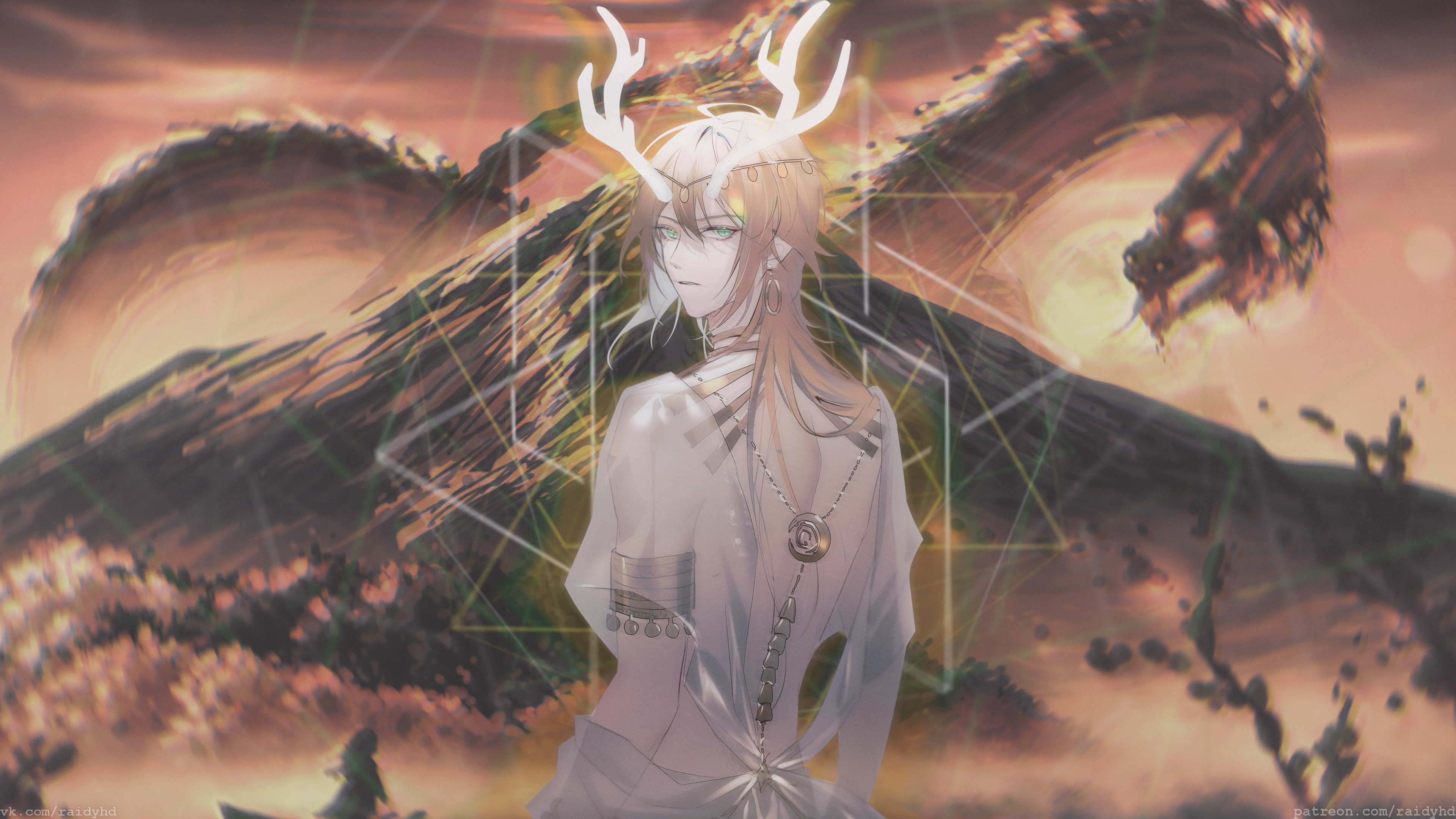 Anime Picture In Picture Antlers Fantasy Art Dragon 3840x2160