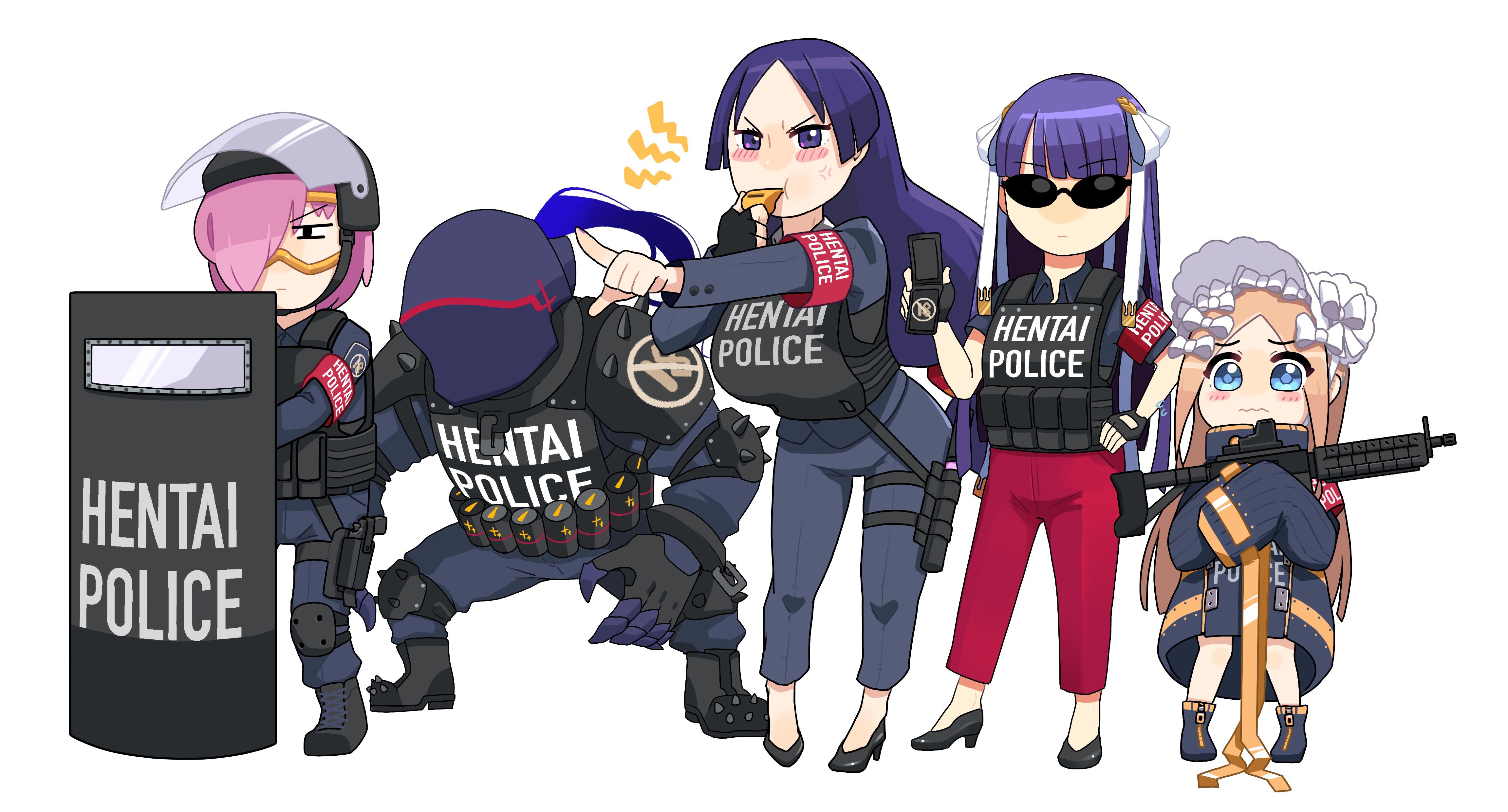 Anime Girls Anime Men Police White Background Humor 4605x2480