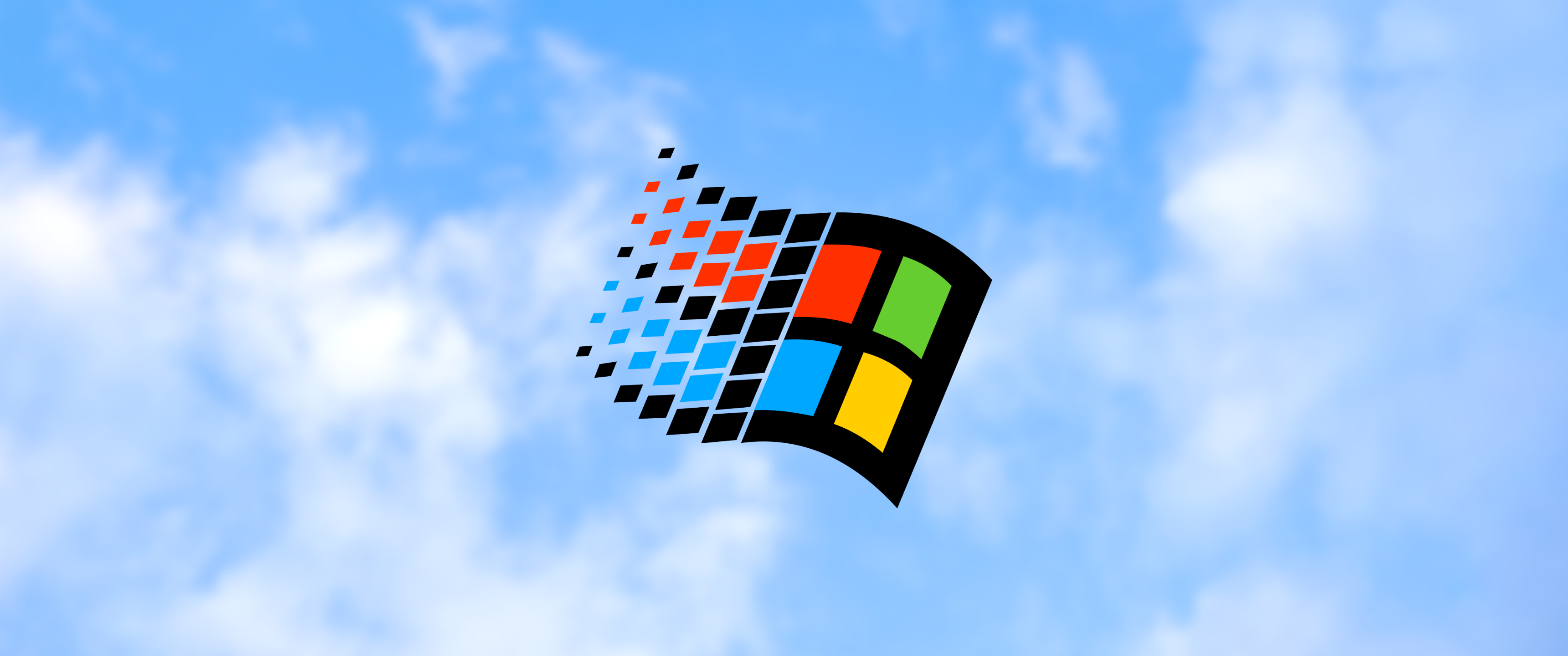 Windows Logo Logo Windows 95 Operating System Clouds Microsoft Windows 3440x1440