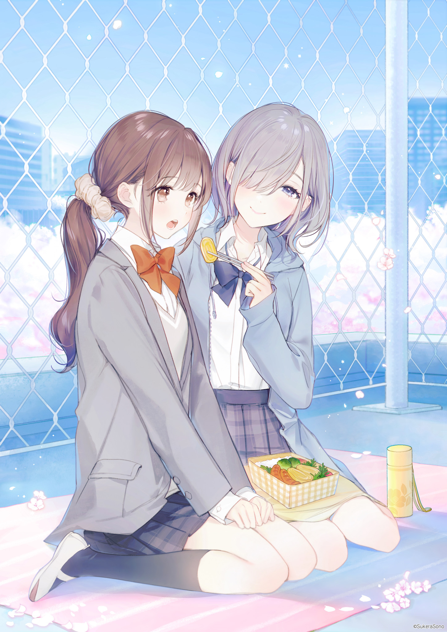 School Anime Girls Eating School Uniform Artwork Gomzi 1447x2047