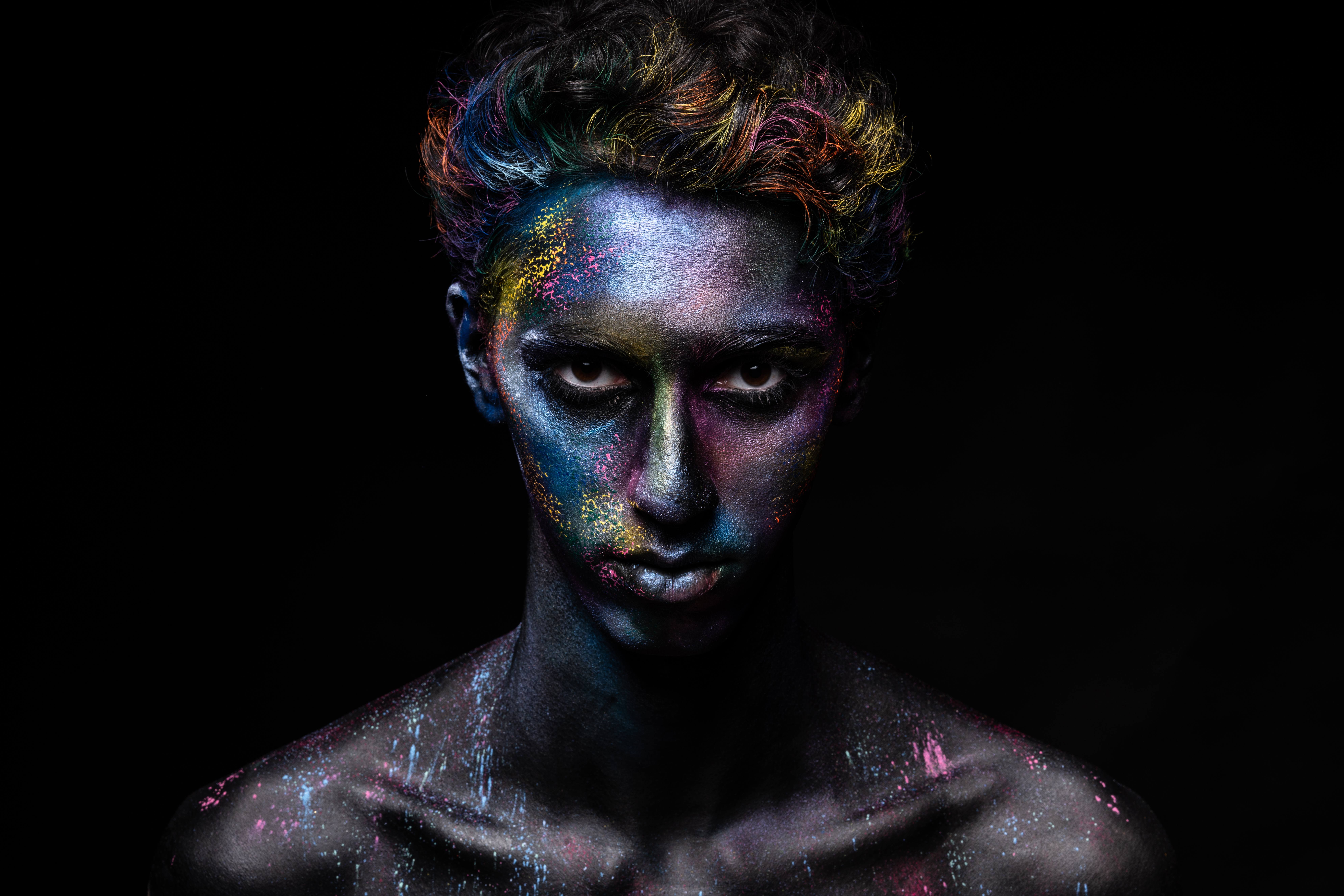 Olivier Merzoug Colorful Face Black Background Portrait Men 7952x5304