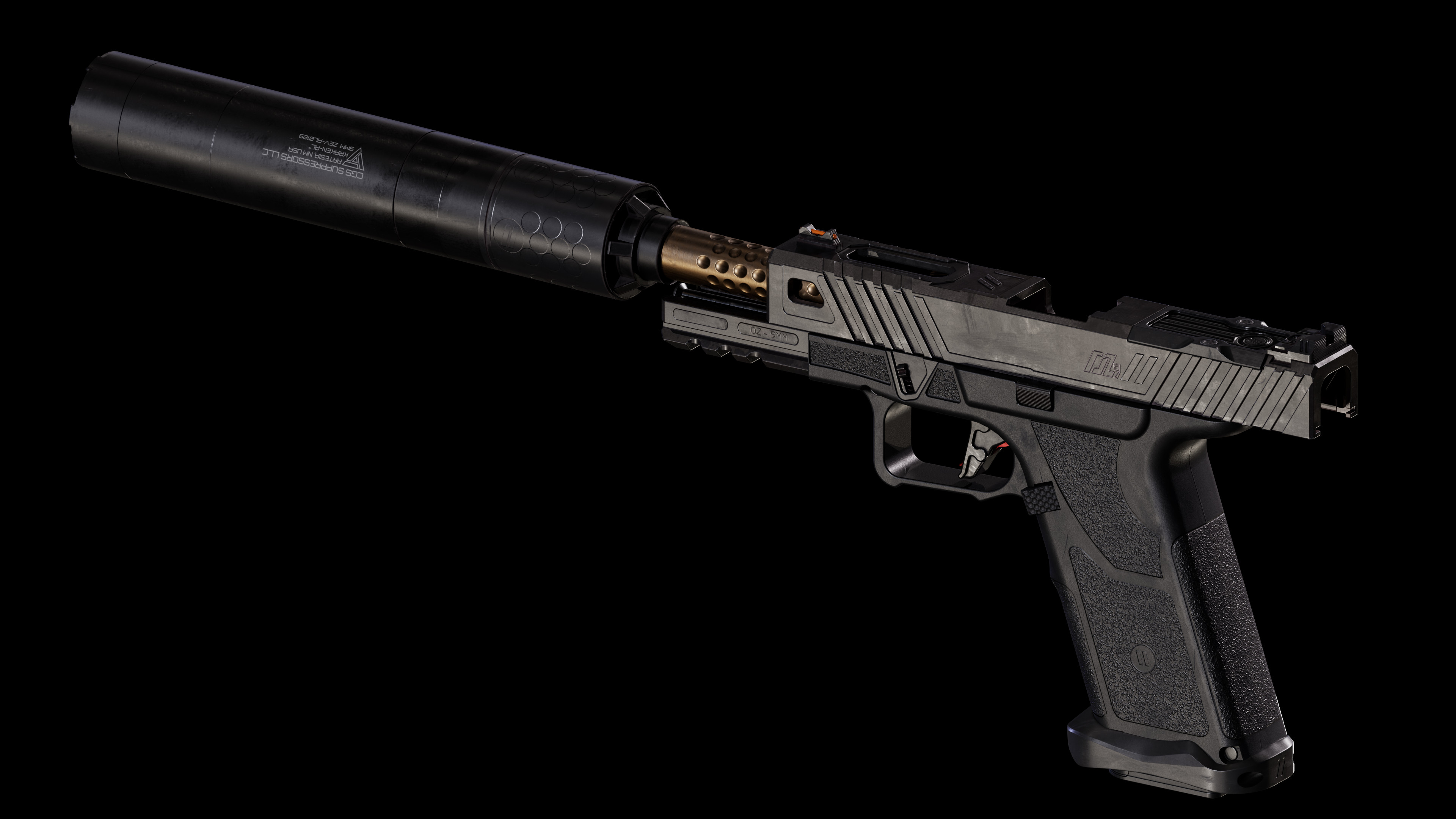 Pistol Black Background ZEV OZ9 Elite Niels Couvreur Suppressors 3D Simple 3840x2160