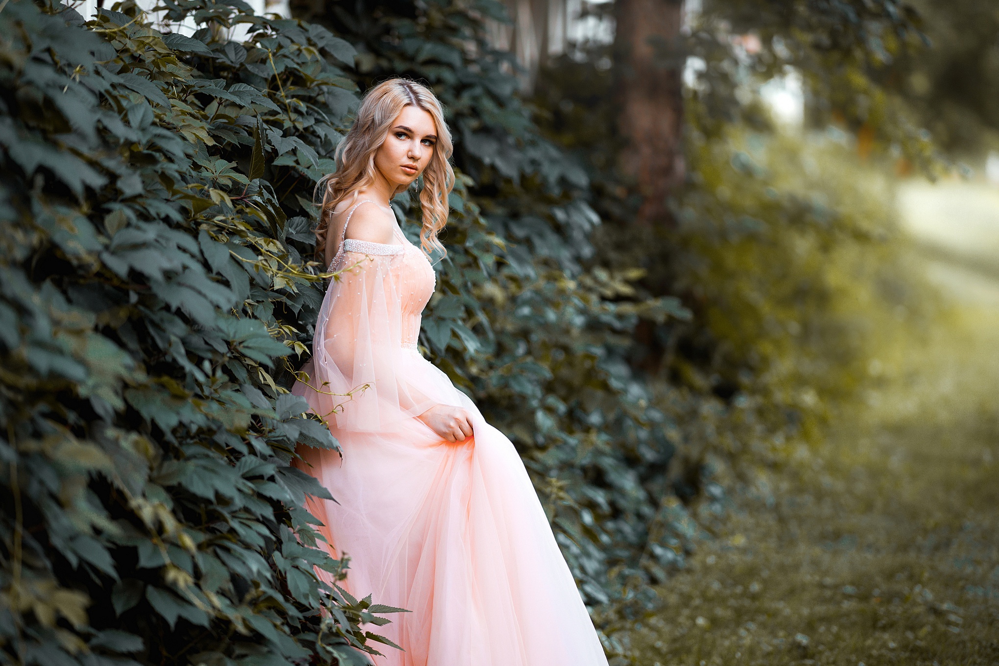 Blonde Depth Of Field Girl Model Pink Dress Woman 2040x1360