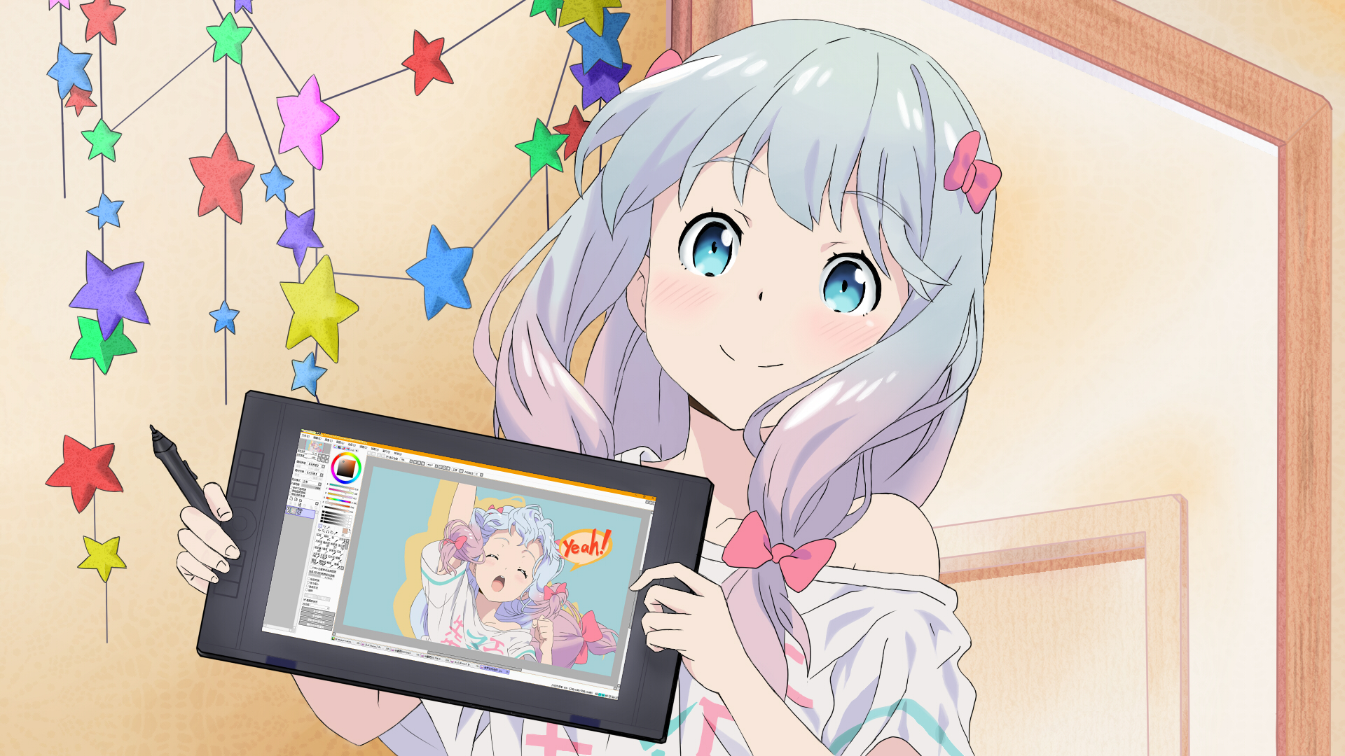 Eromanga Sensei Izumi Sagiri Tablet Aqua Eyes Anime Anime Girls 1920x1080