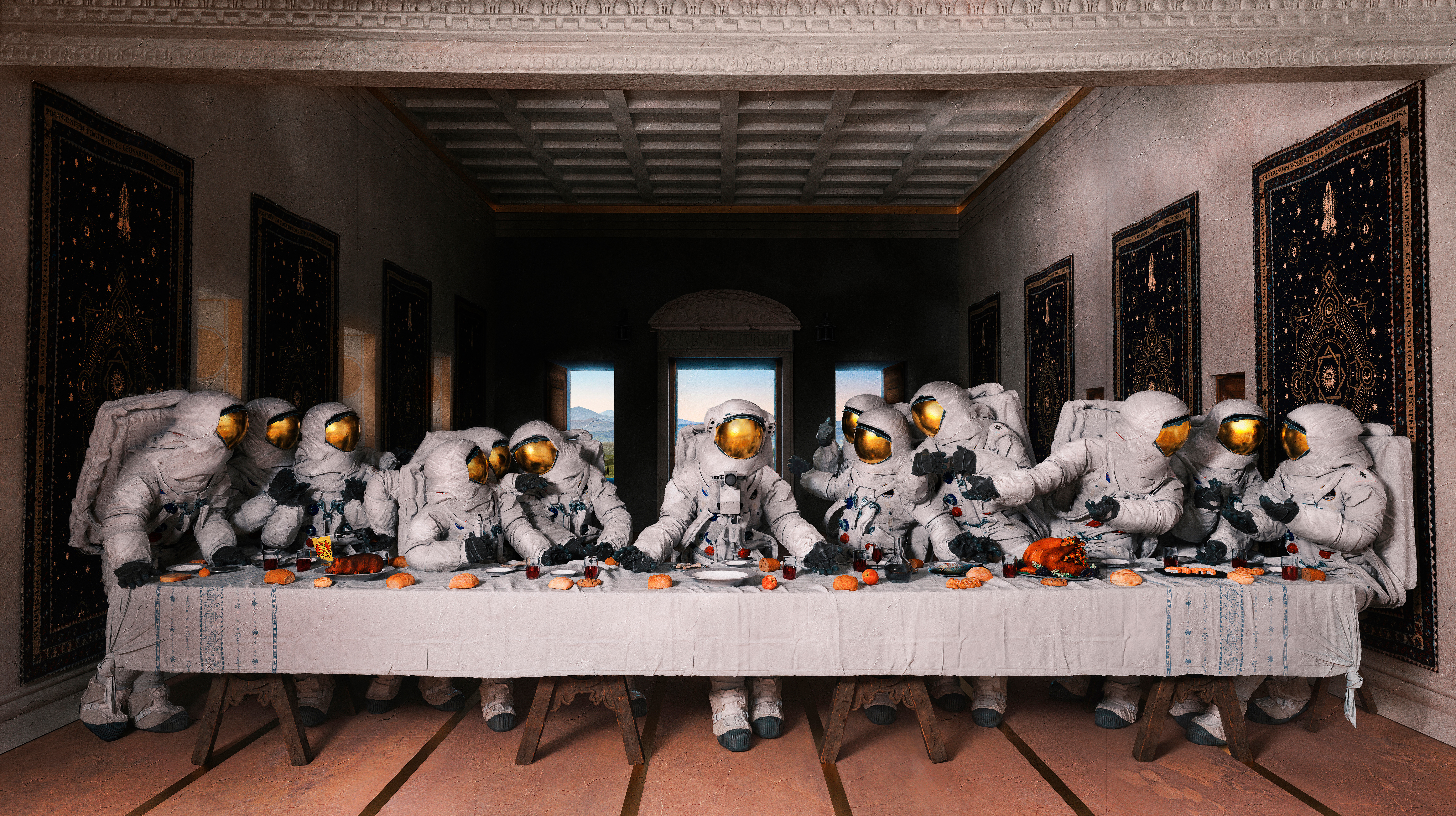 The Last Supper Fan Art Digital Art Artwork Astronaut Illustration Painting Digital Digital Painting 7000x3923