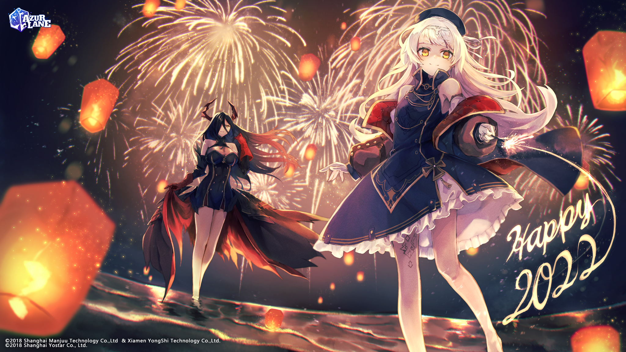 Anime Anime Girls Azur Lane Friedrich Der Grosse Z46 Azur Lane Fireworks 2048x1152