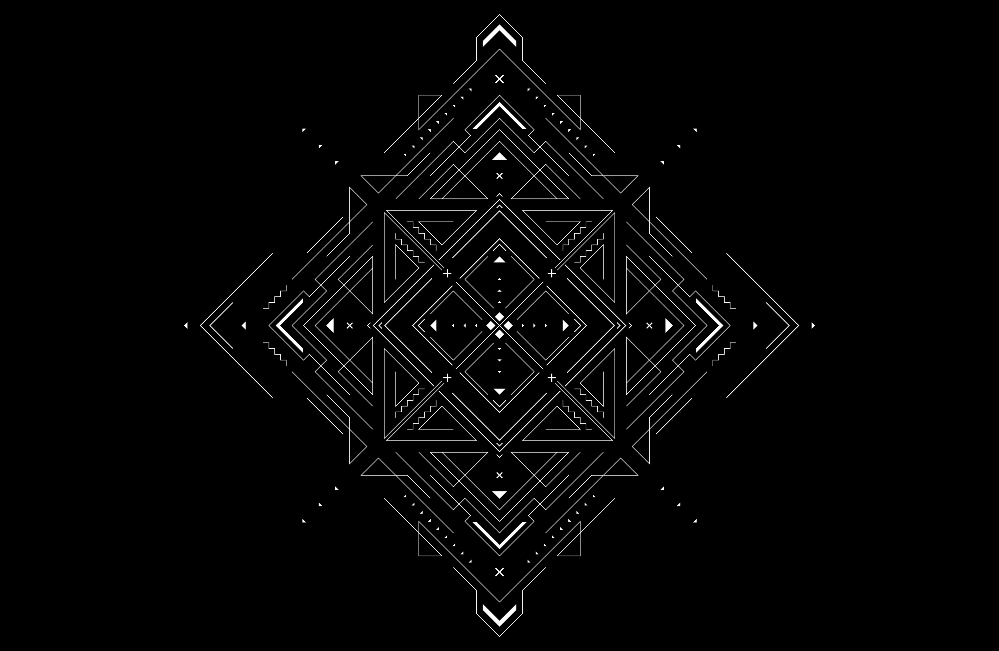 Abstract Lines Tribal Artwork Digital Art Monochrome Minimalism Black White Geometry Rectangle 3840x2504