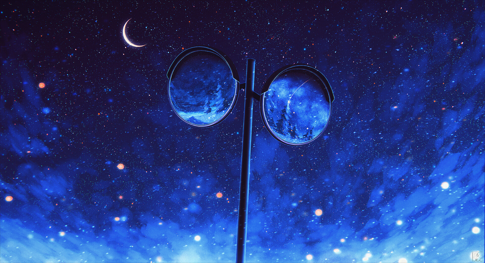 Elizabeth Miloecute Digital Art Starry Night Moon Crescent Moon Reflection Mirror 1920x1040