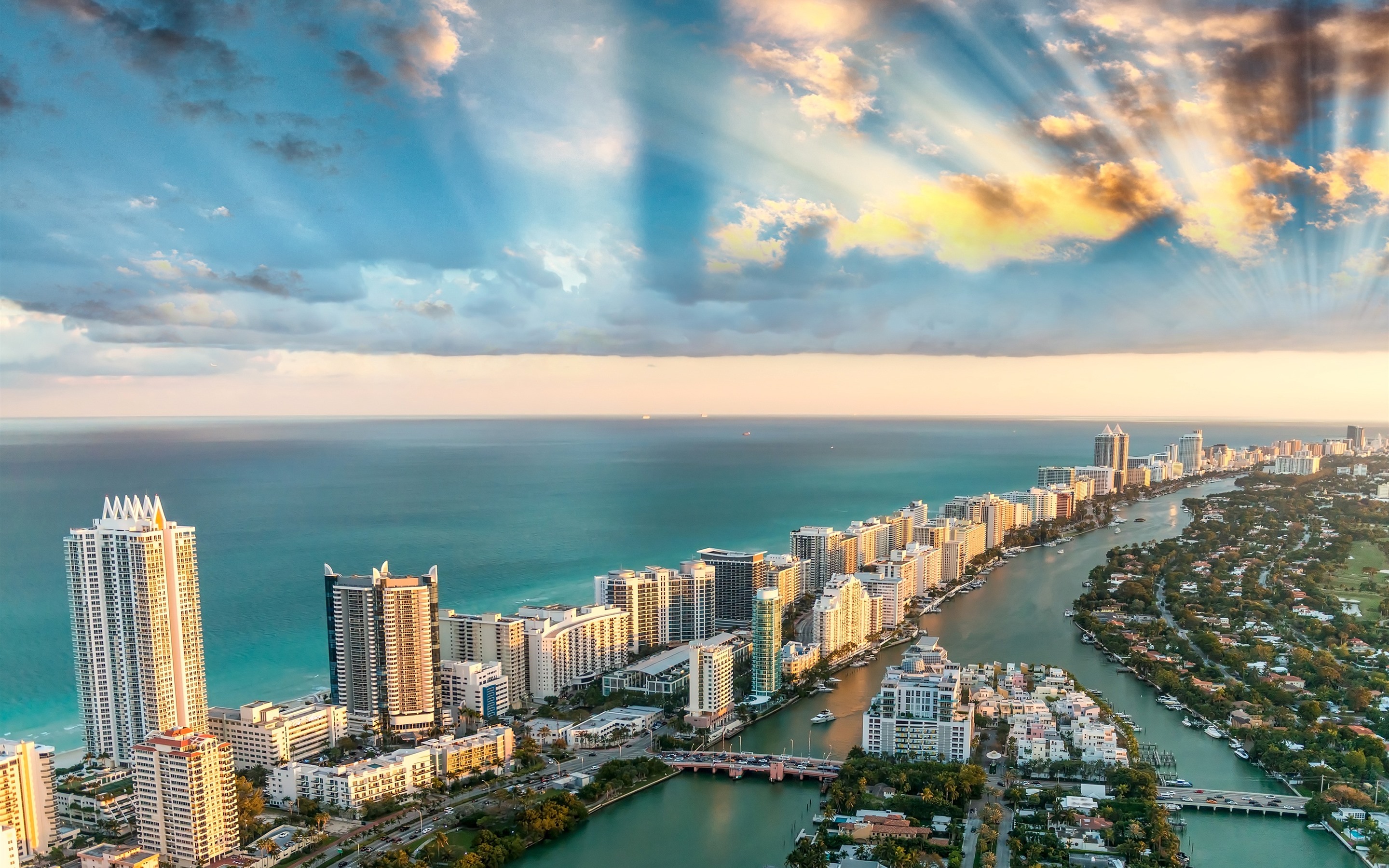 Miami Florida Sea Sky Clouds Cityscape Landscape 2880x1800