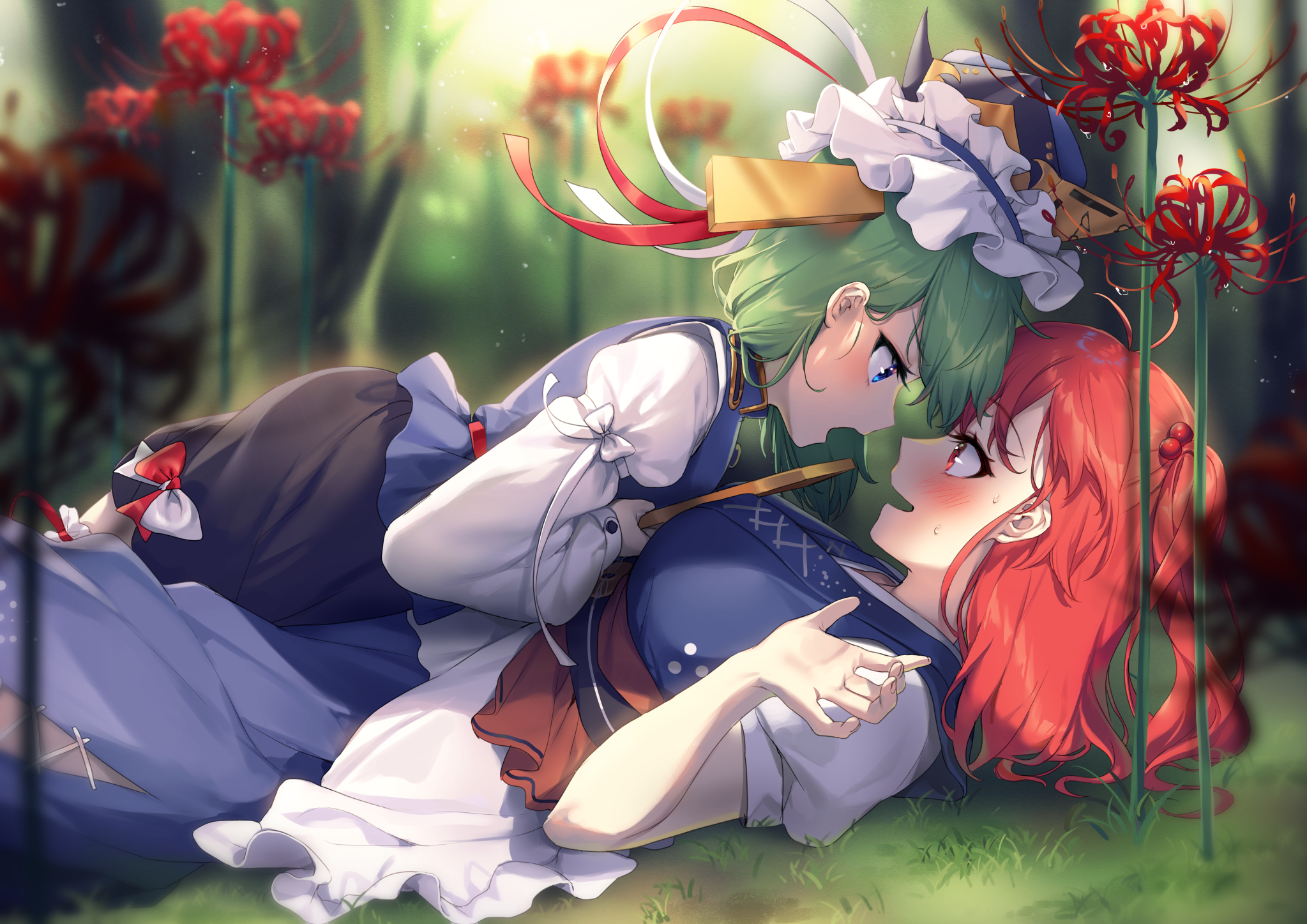 Hajin Touhou Onozuka Komachi Anime Anime Girls Shikieiki Yamaxanadu Green Hair Redhead 2047x1447